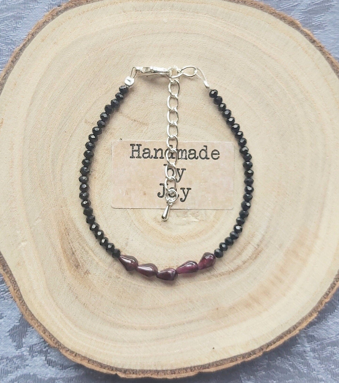 2mm Faceted Black Tourmaline &  Natural Garnet for Grounding and Protection Crystal Gemstone Beaded 925 Sterling Silver Bracelet