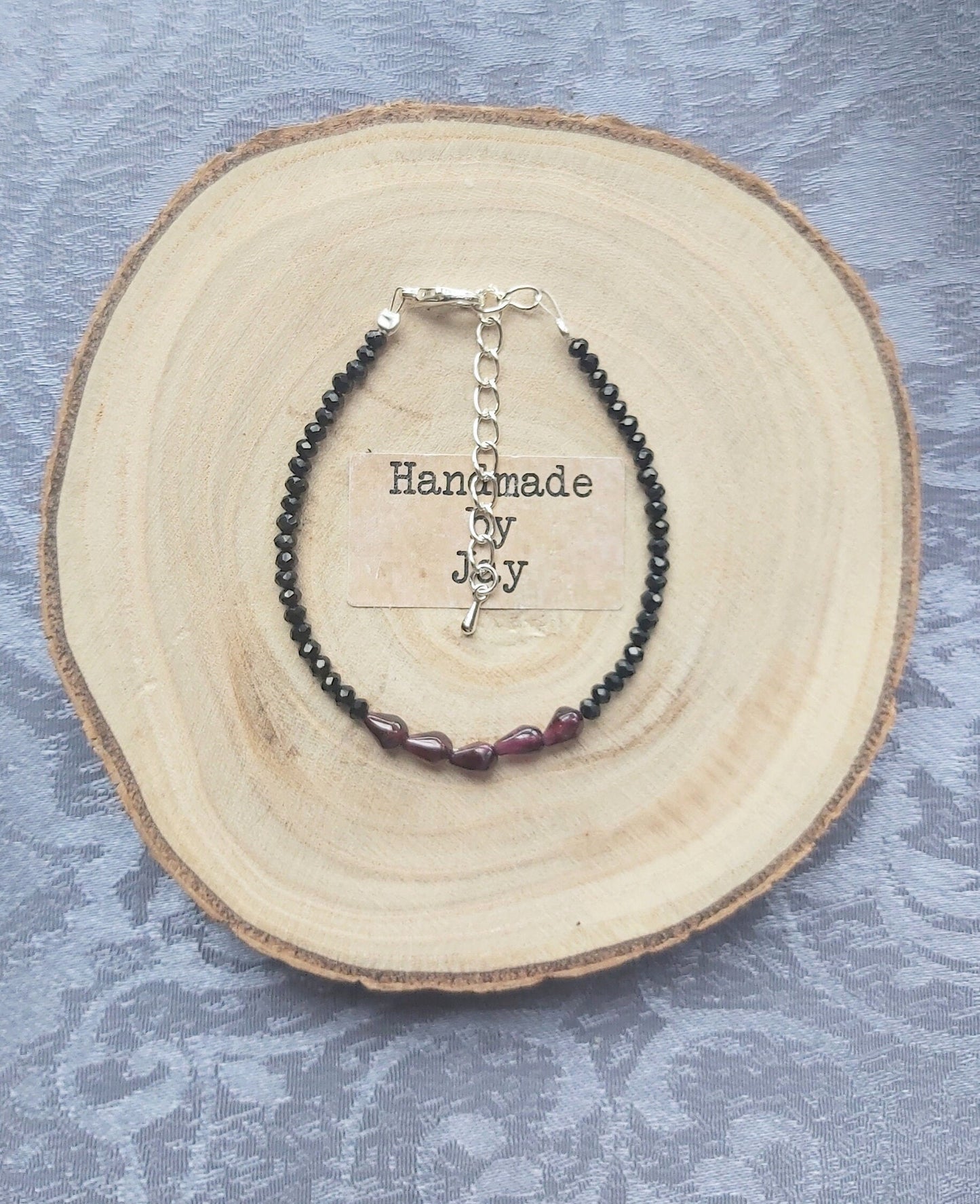 2mm Faceted Black Tourmaline &  Natural Garnet for Grounding and Protection Crystal Gemstone Beaded 925 Sterling Silver Bracelet