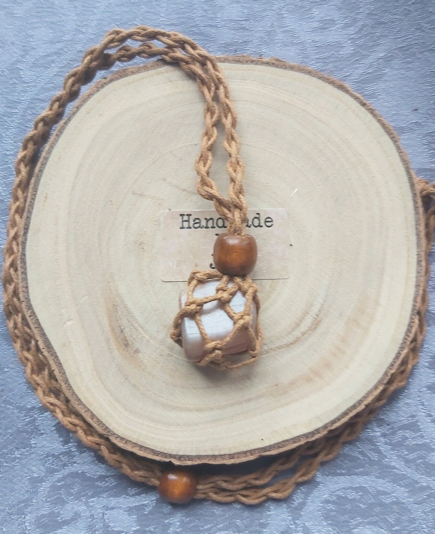 Natural AAA Peach Moonstone Crystal Healing Chakra Macrame Pendant.   Fertility and Digestion Issues