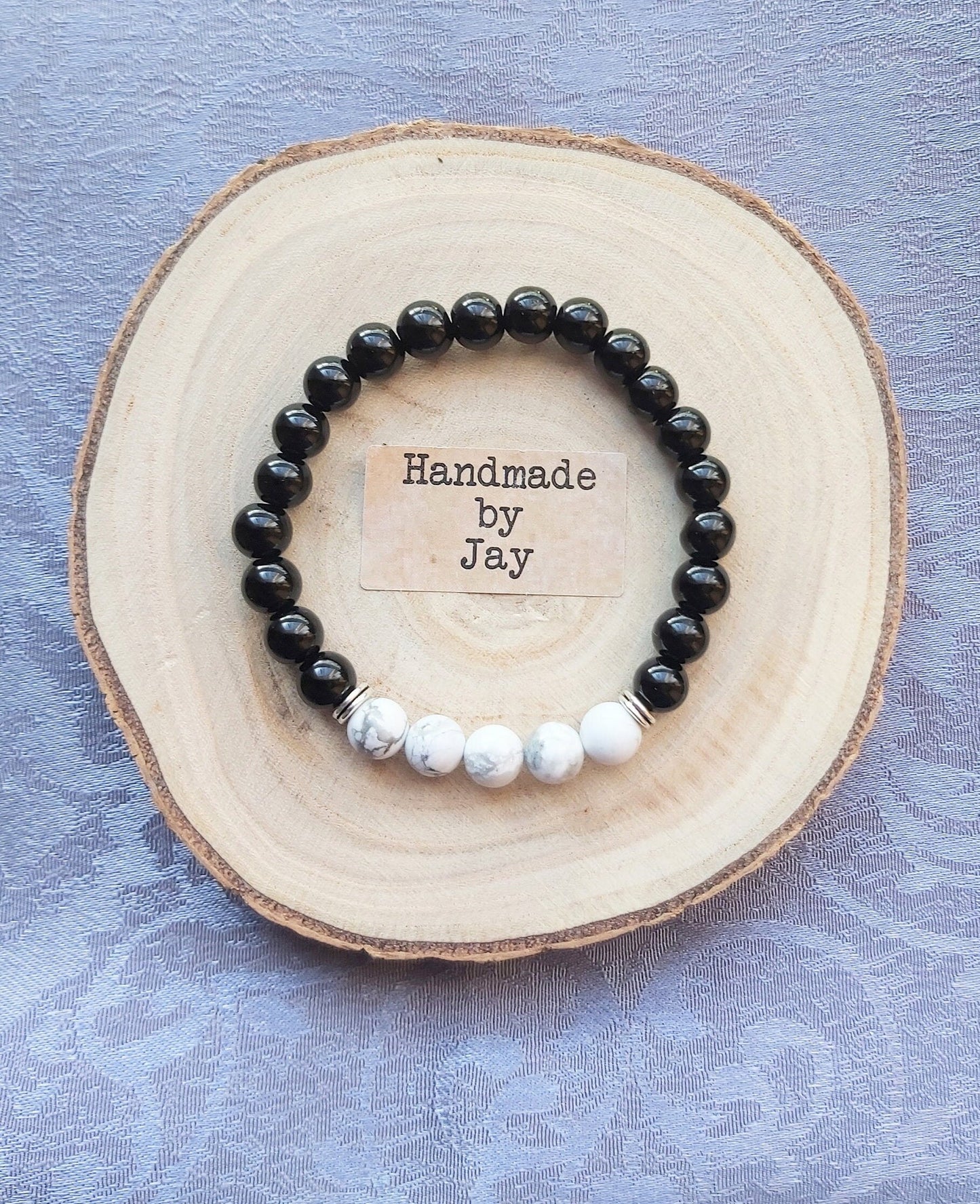 8mm Black Tourmaline and Howlite for ADHD, Anxiety & Protection Crystal Beaded Chakra Bracelet