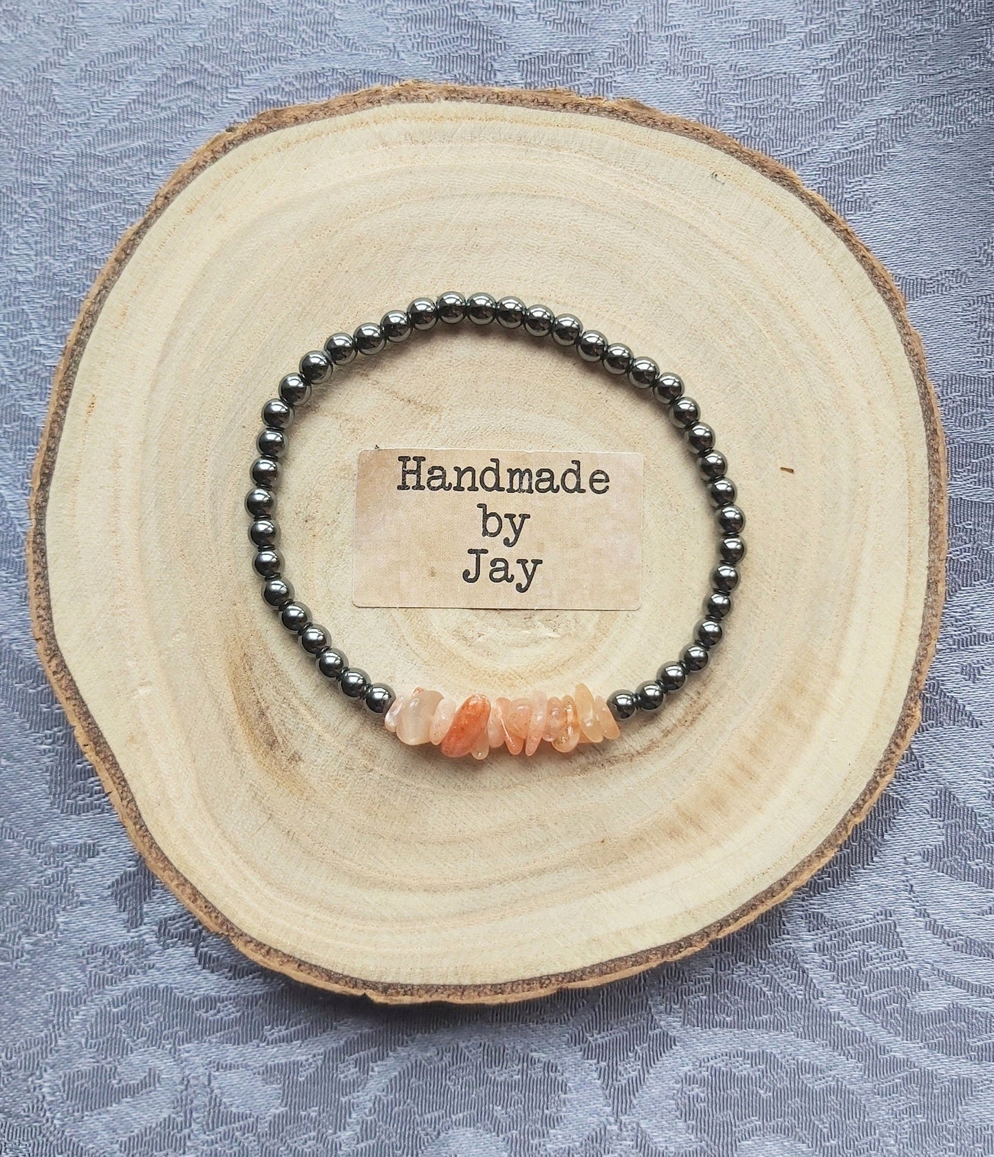 4mm Natural AAA Hermatite and Sunstone Crystal Gemstone Beaded  Bracelet for Root Chakra & Solar Plexus