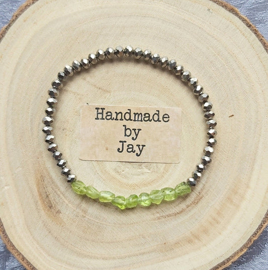 Hematite Peridot Bracelet: Natural Crystal Root Chakra