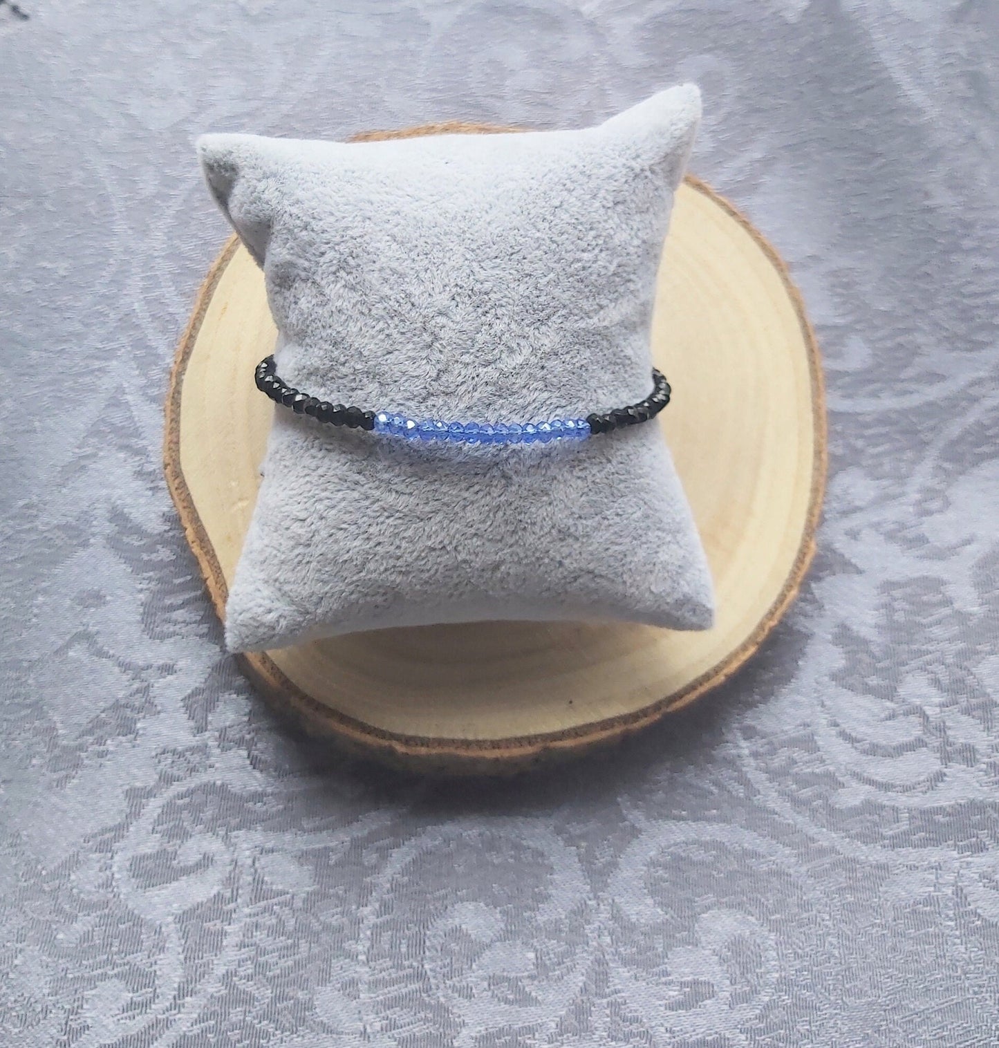 2mm Faceted Black Tourmaline & Tanzanite Crystal Gemstone Beaded 925 Sterling Silver Bracelet