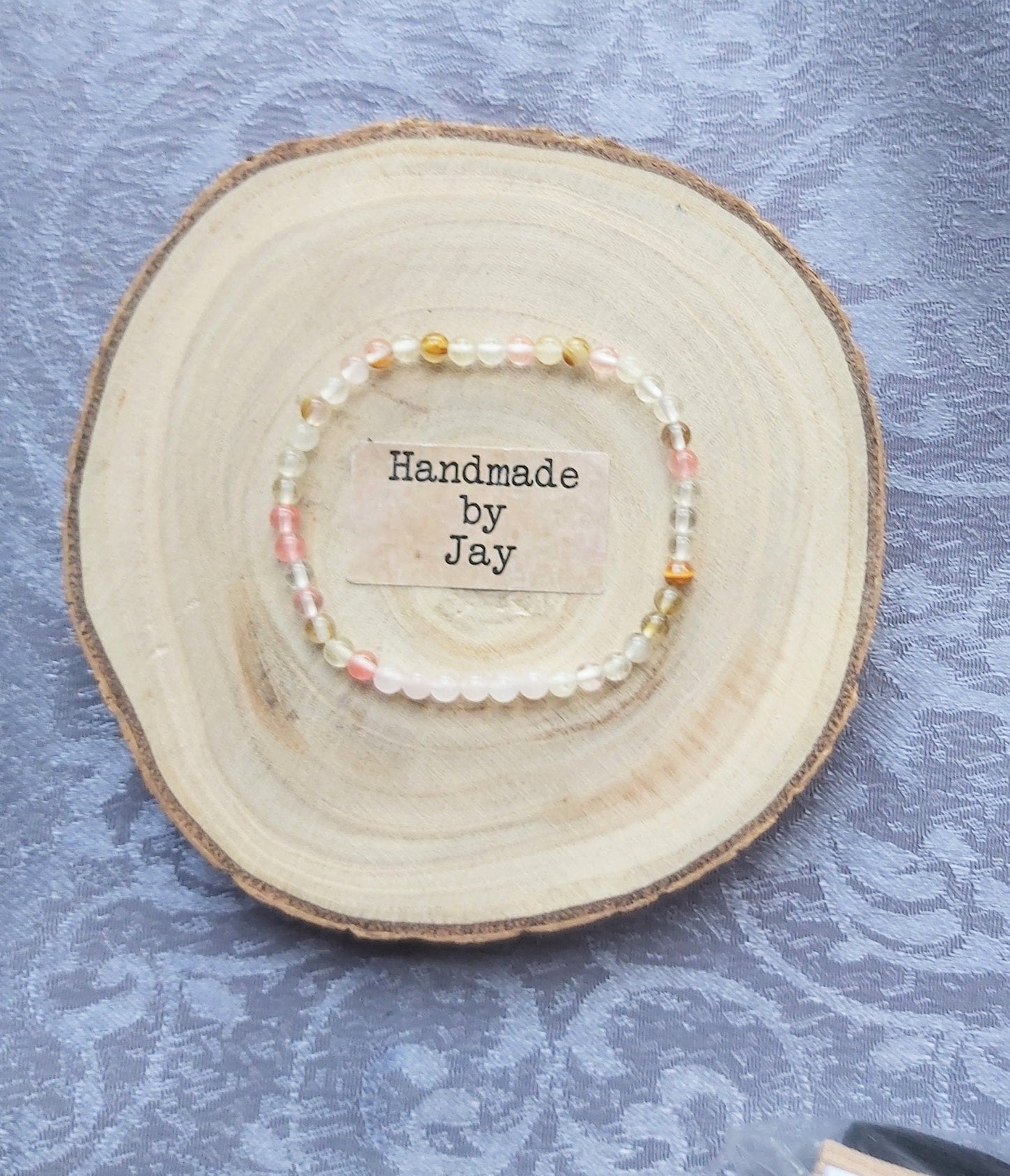 4mm Rose Quartz & Watermelon Tourmaline Crystal Healing Gemstone Bracelet