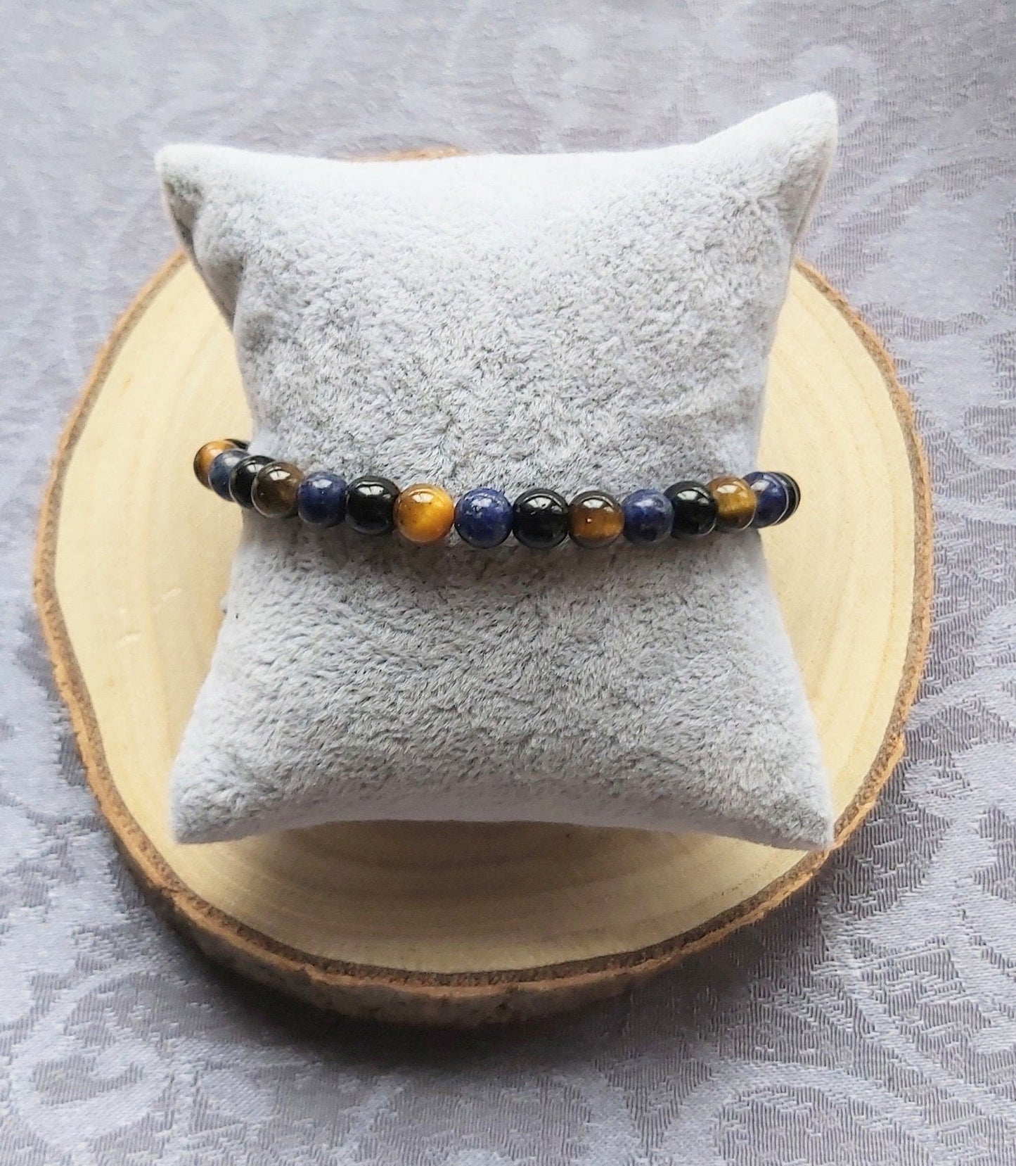 Lapis Lazuli, Tigers Eye & Black Obsidian Crystal Gemstone Beaded Chakra Bracelet