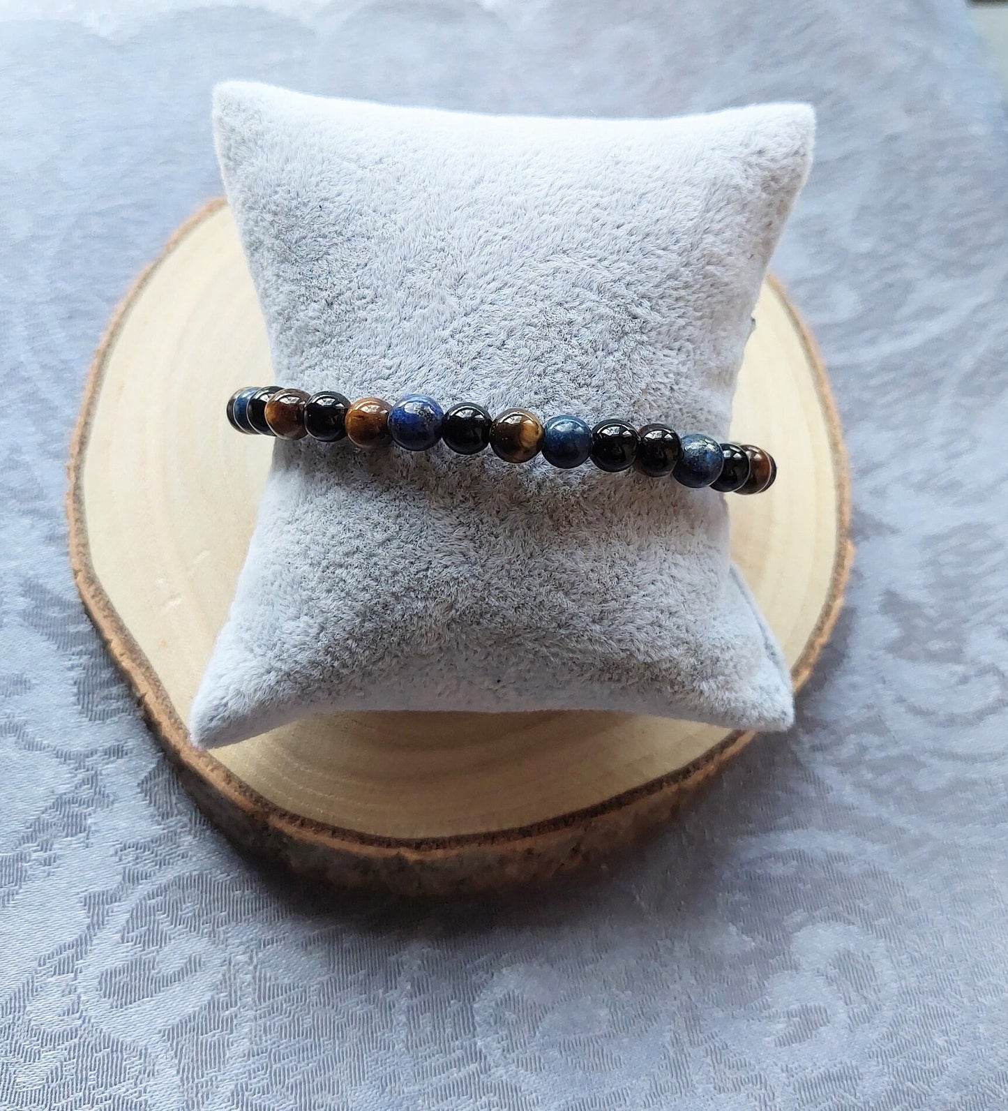 Lapis Lazuli, Tigers Eye & Black Obsidian Crystal Gemstone Beaded Chakra Bracelet