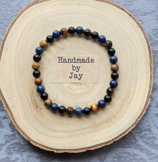Lapis Lazuli, Tigers Eye & Black Obsidian Crystal Healing Gemstone Beaded  Chakra Bracelet