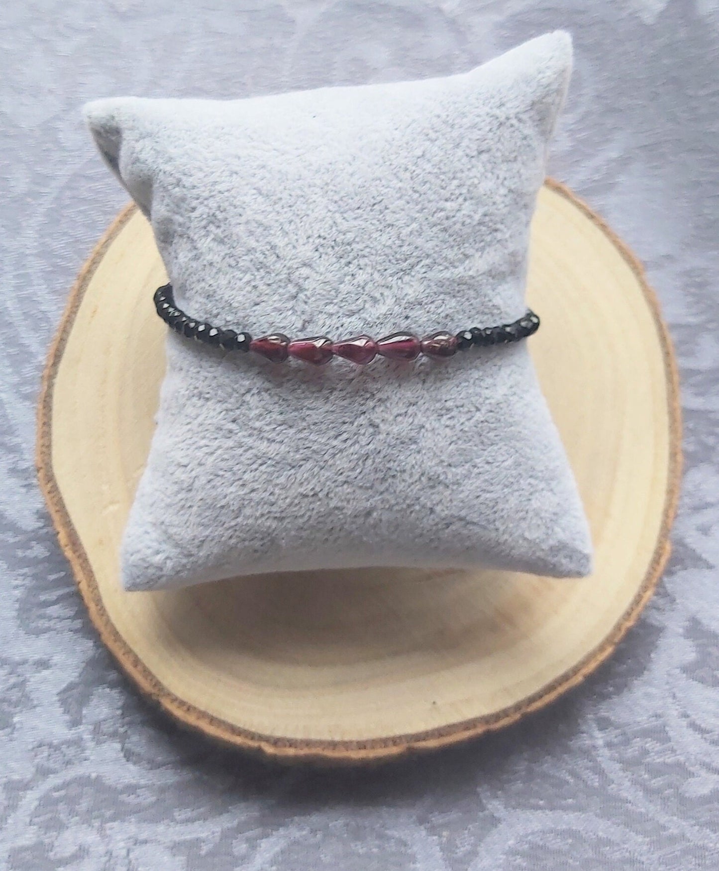 2mm Faceted Black Tourmaline &  Natural Garnet for Grounding and Protection Crystal Gemstone Beaded 925 Sterling Silver Bracelet