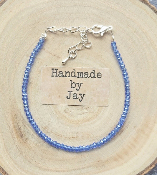 2mm Faceted Tanzanite for Migraines, Detox, Immune System and Trust Issues Crystal Gemstone Beaded 925 Sterling Silver Bracelet