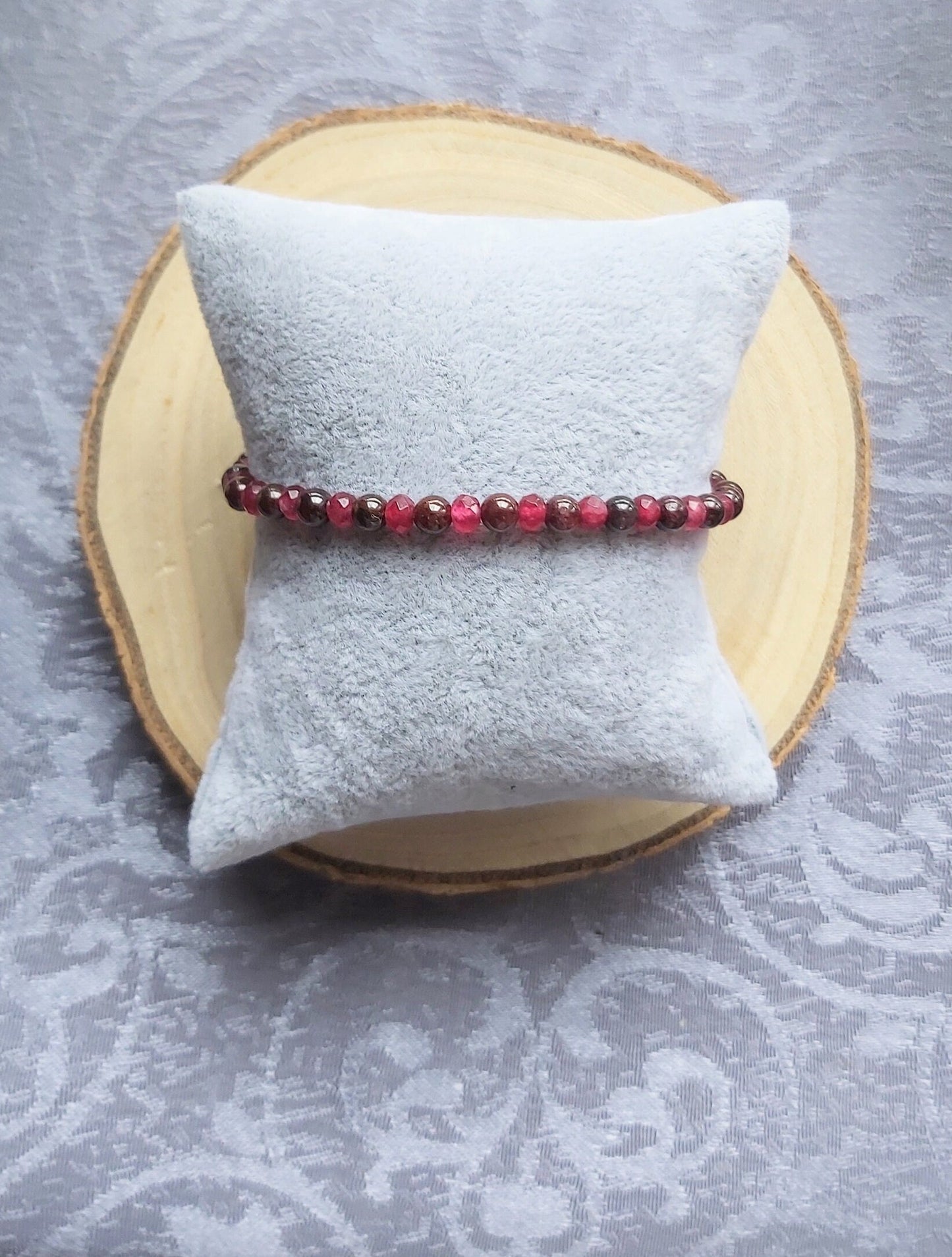 4mm AAA Garnet and Ruby Crystal Gemstone Beaded Bracelet