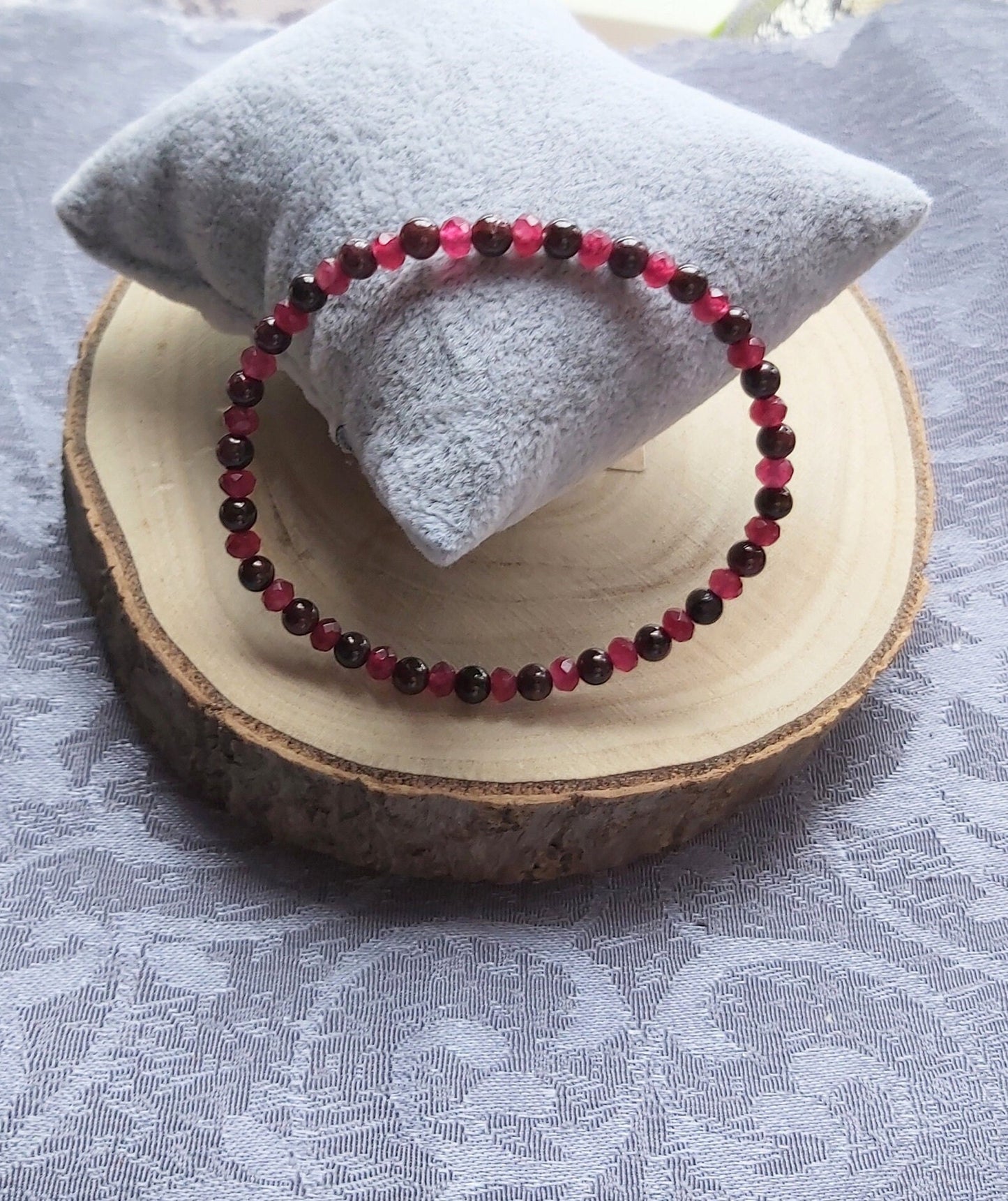 4mm AAA Garnet and Ruby Crystal Gemstone Beaded Bracelet