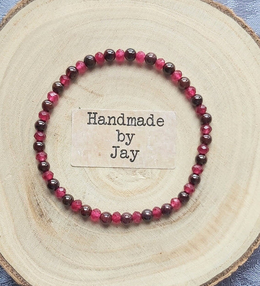 4mm AAA Garnet and Ruby Crystal Gemstone Beaded Bracelet