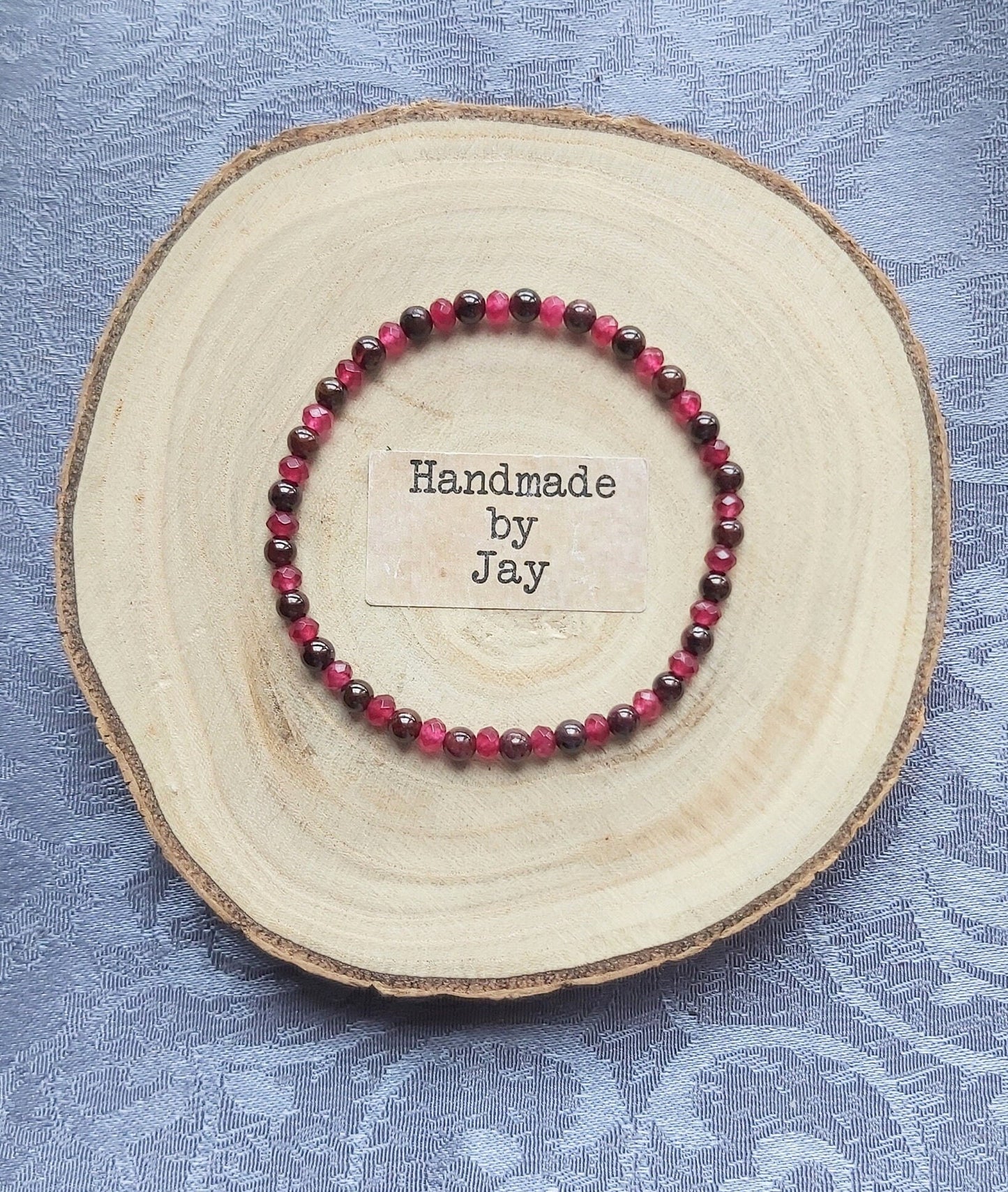 4mm AAA Garnet and Ruby Crystal Gemstone Beaded Bracelet