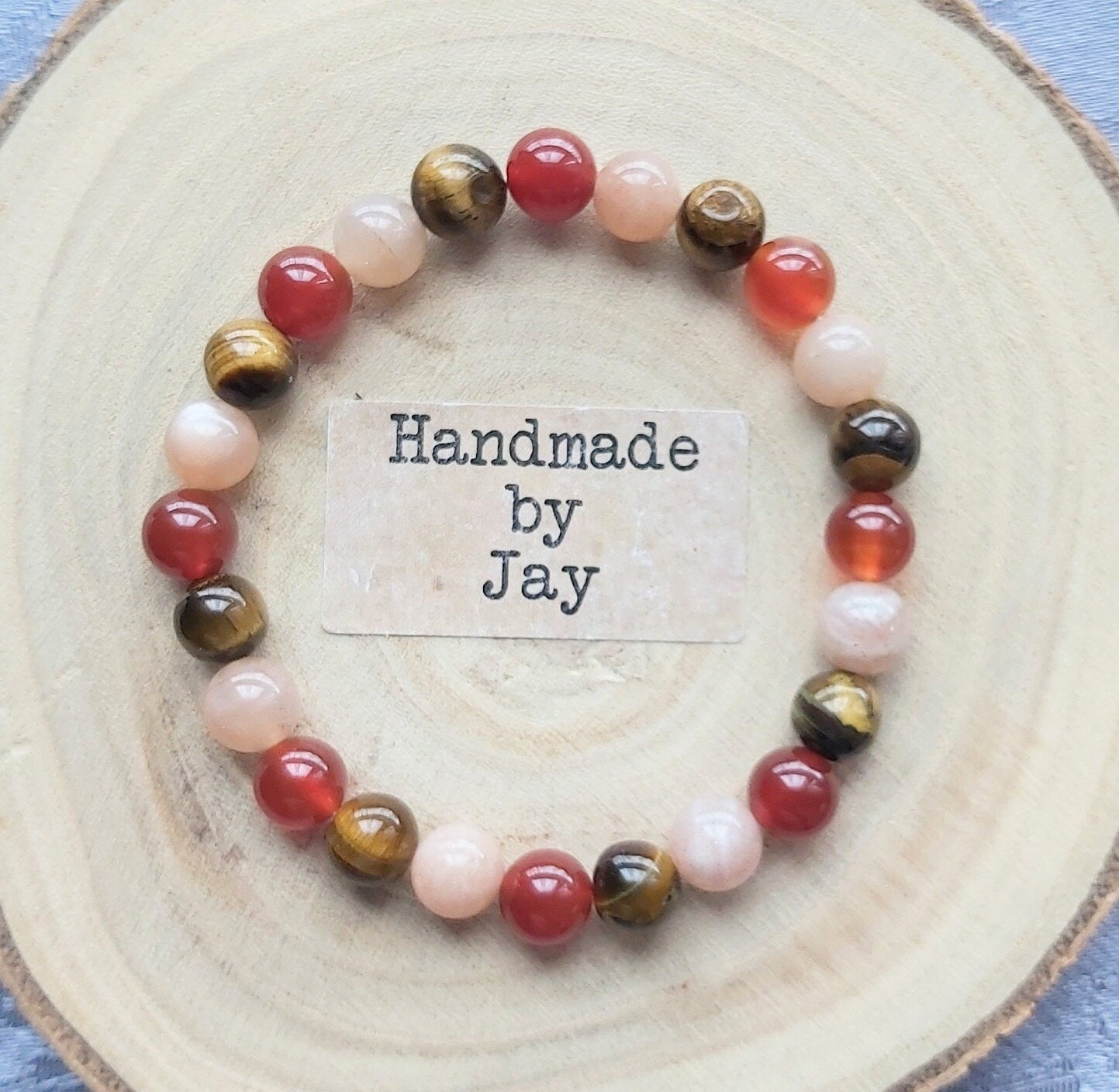 Sacral Chakra and Solar Plexus Bracelet using Natural AAA Carnelian, Sunstone and Tigers Eye Crystal Gemstone Beaded Bracelet