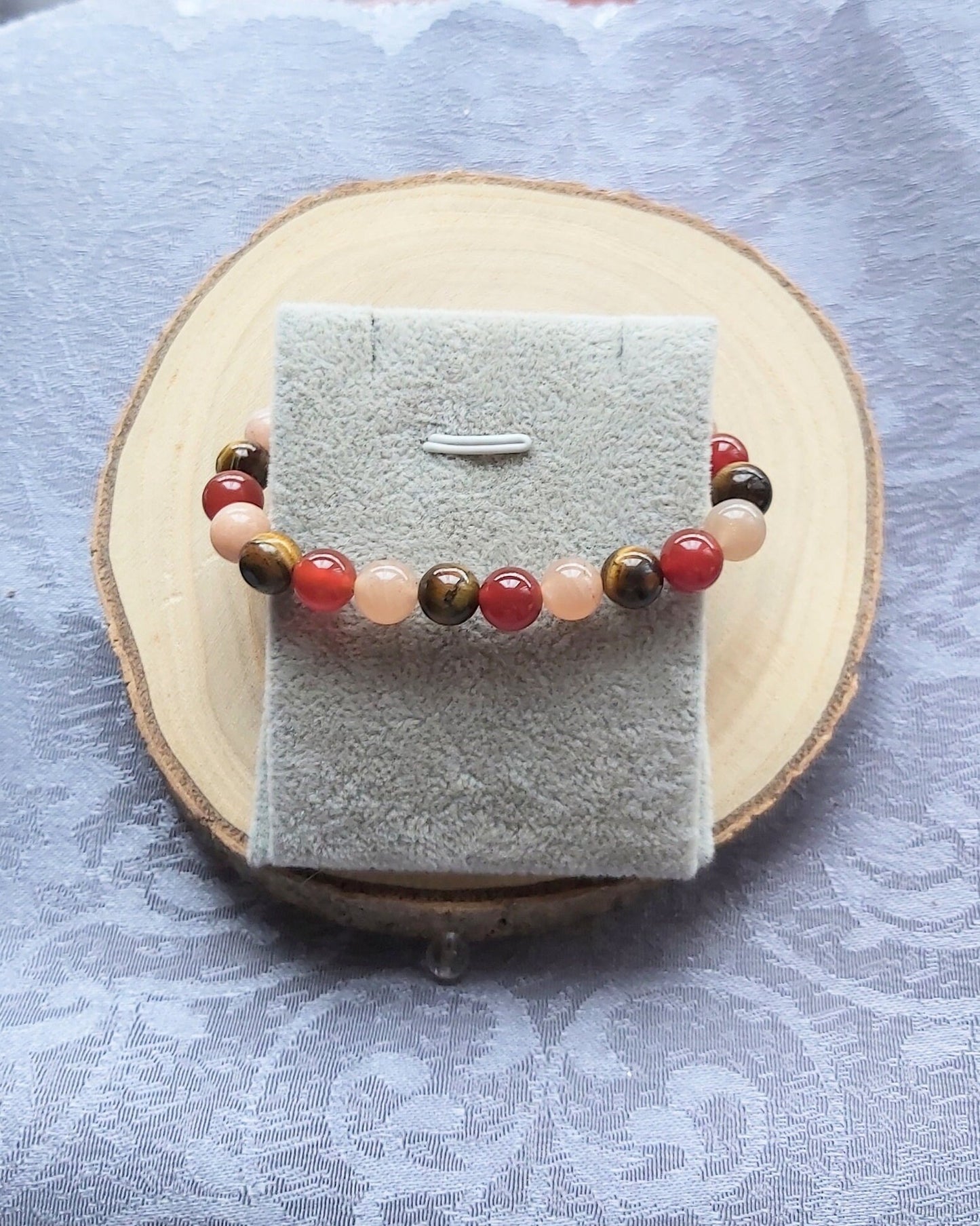 Sacral Chakra and Solar Plexus Bracelet using Natural AAA Carnelian, Sunstone and Tigers Eye Crystal Gemstone Beaded Bracelet