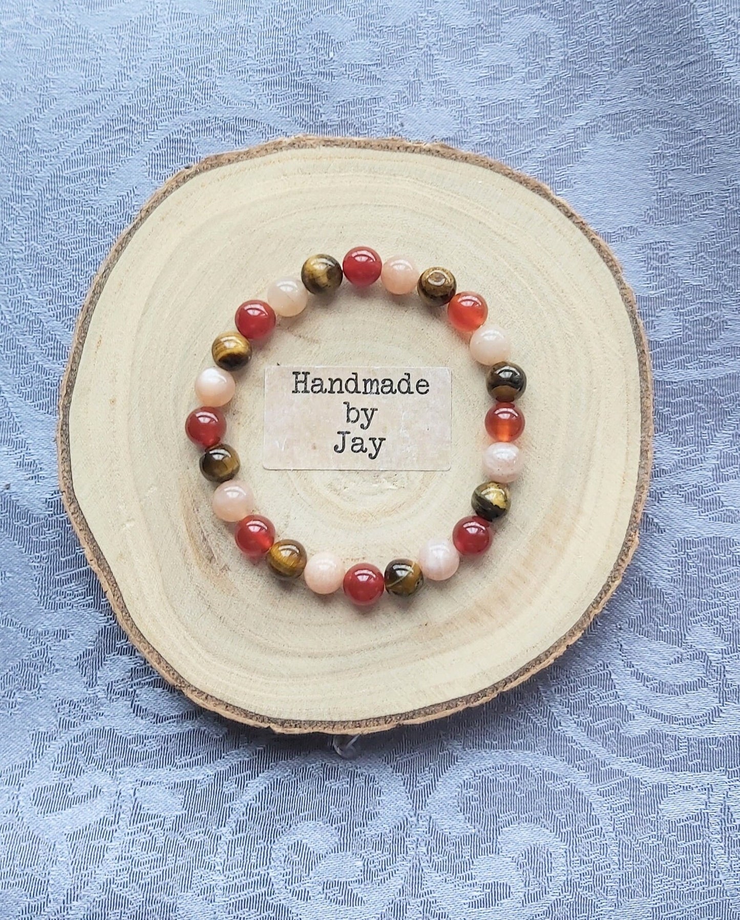 Sacral Chakra and Solar Plexus Bracelet using Natural AAA Carnelian, Sunstone and Tigers Eye Crystal Gemstone Beaded Bracelet