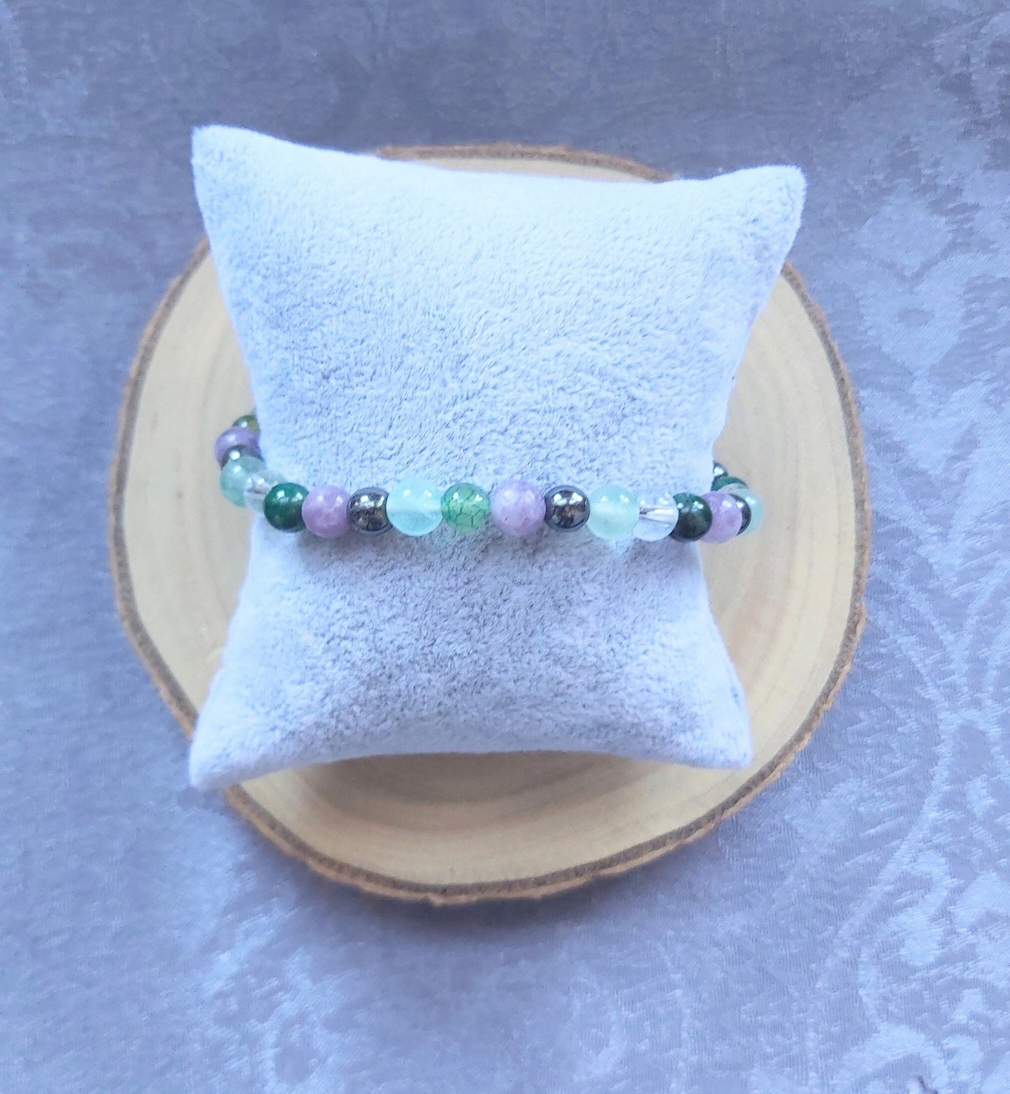 Lepidolite, Tourmaline & Fluorite Crystal Gemstone Beaded Bracelet