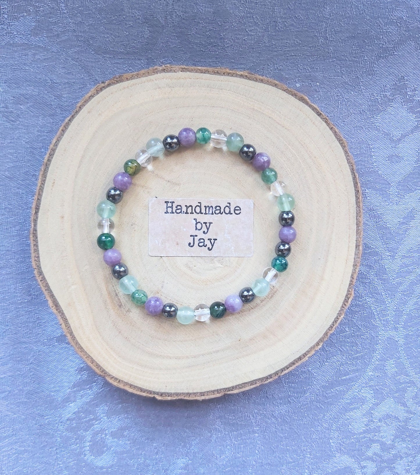 Lepidolite, Tourmaline & Fluorite Crystal Gemstone Beaded Bracelet