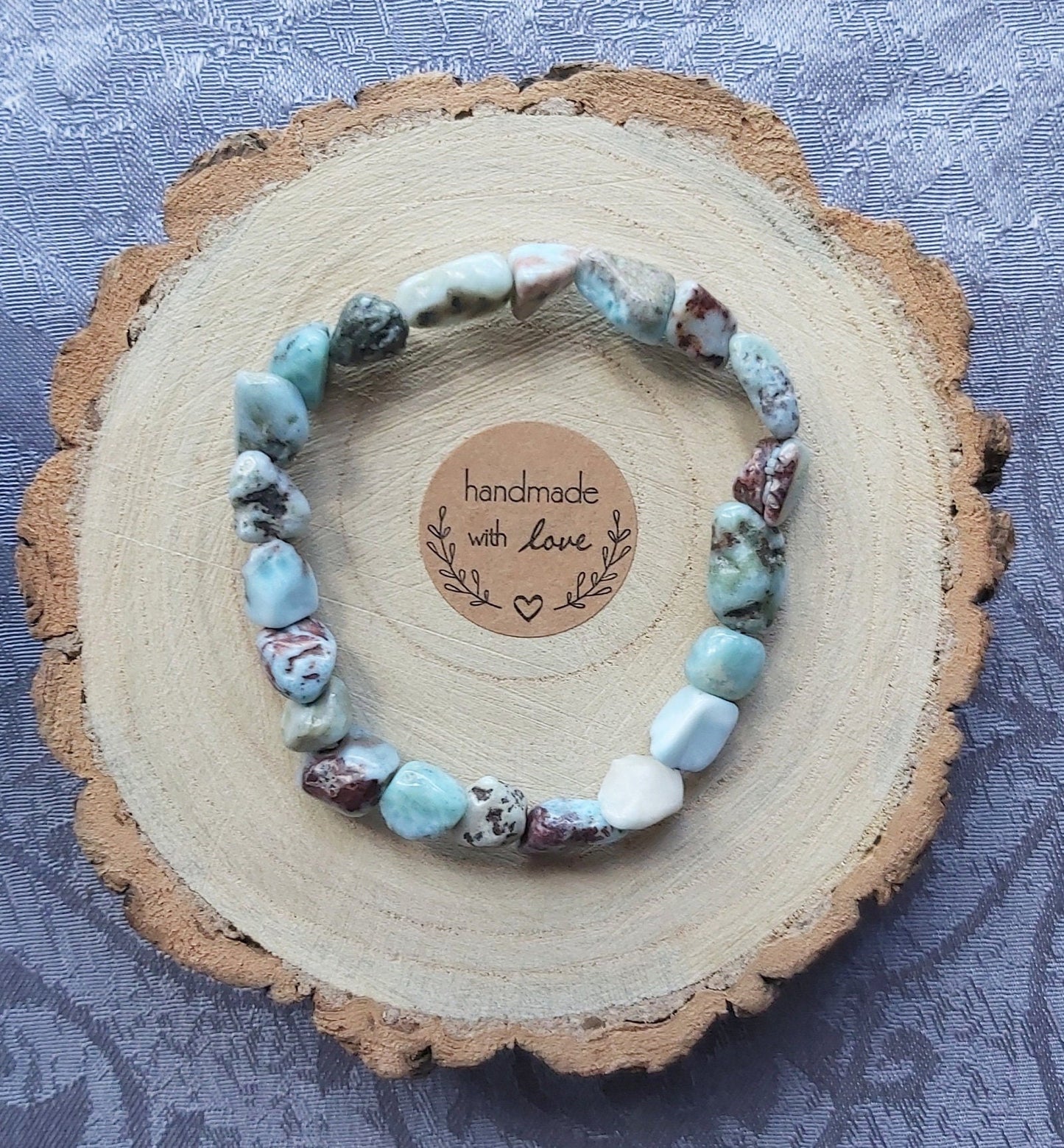 Natural Larimar for Stress, Panic Attacks and Throat Chakra Crystal Beaded Bracelet