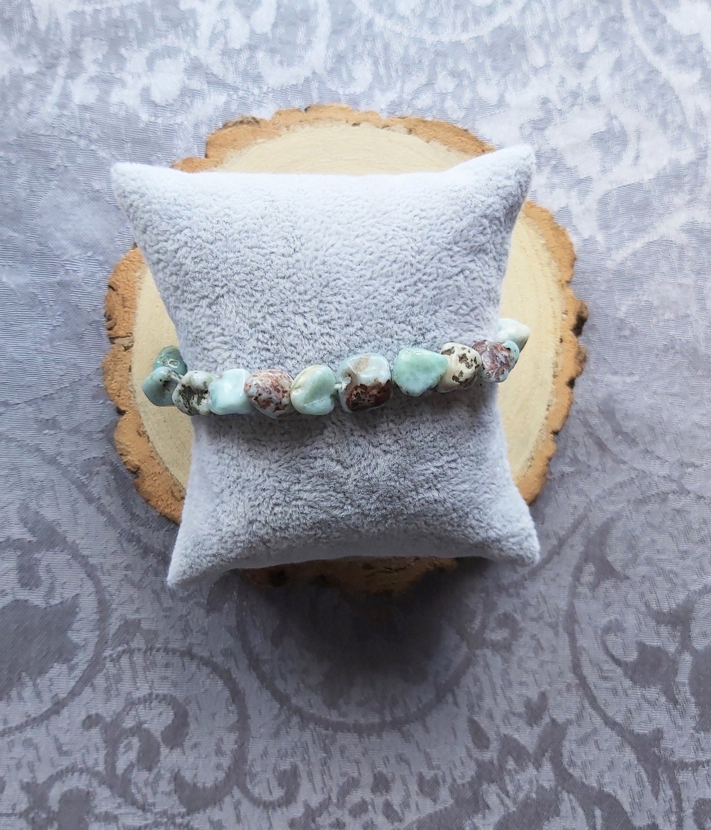 Natural Larimar for Stress, Panic Attacks and Throat Chakra Crystal Beaded Bracelet