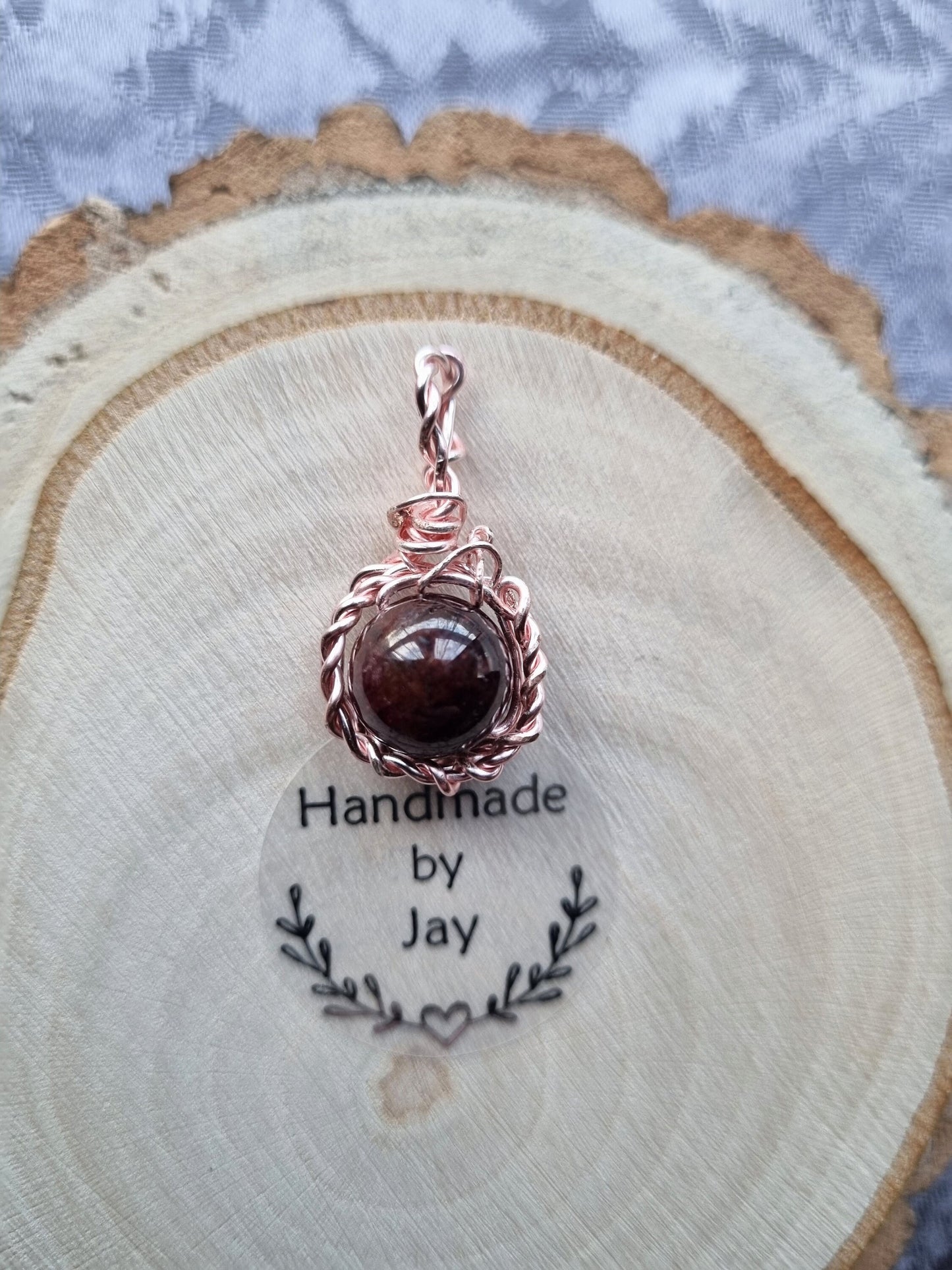 Handmade Rose Gold Hematite 10mm Garnet Crystal Gemstone Pendant
