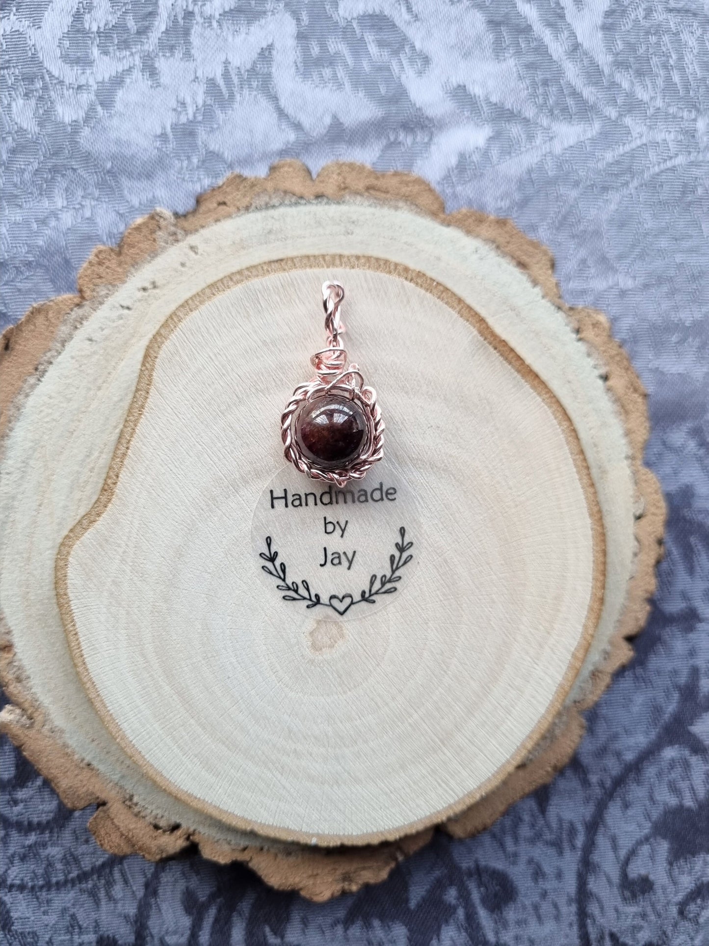 Handmade Rose Gold Hematite 10mm Garnet Crystal Gemstone Pendant