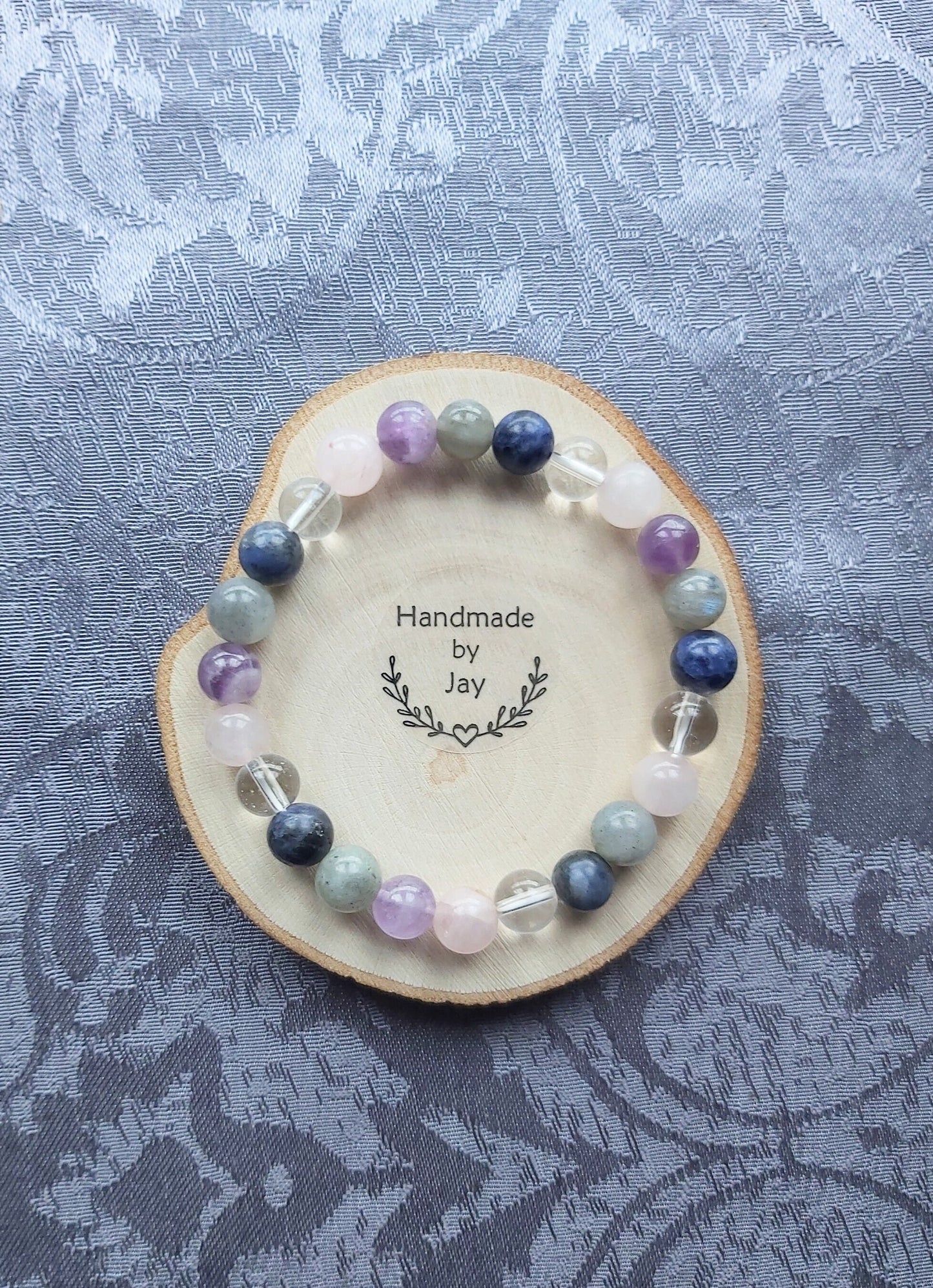 Rose Quartz, Lapis Lazuli, Amethyst Calming Crystal Beaded Bracelet
