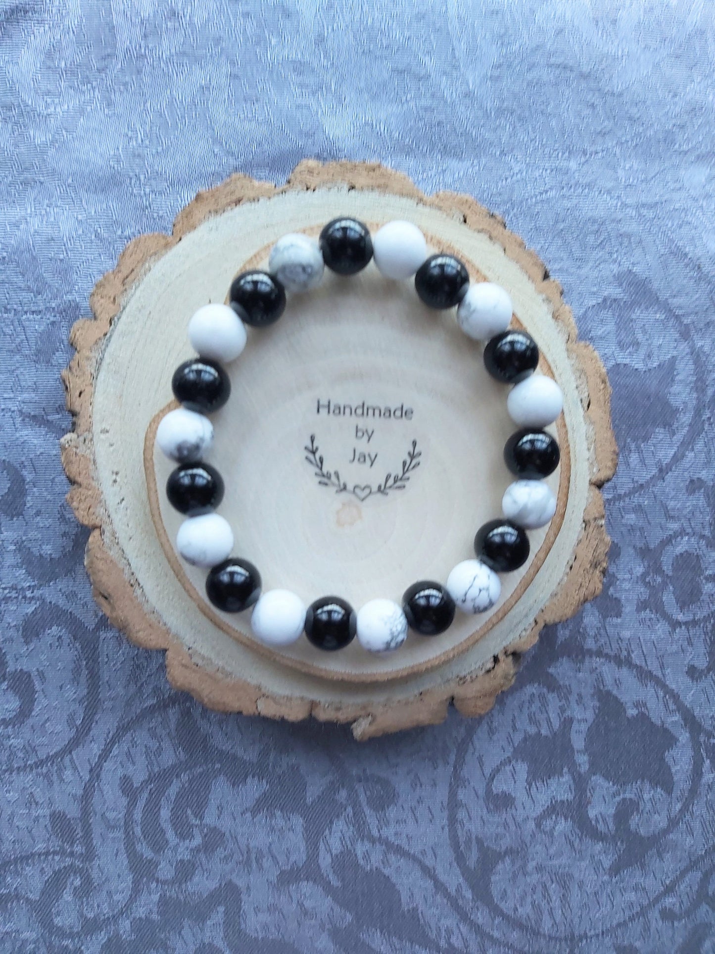 10mm Black Tourmaline and Howlite Crystal Gemstone Beaded Chakra Bracelet