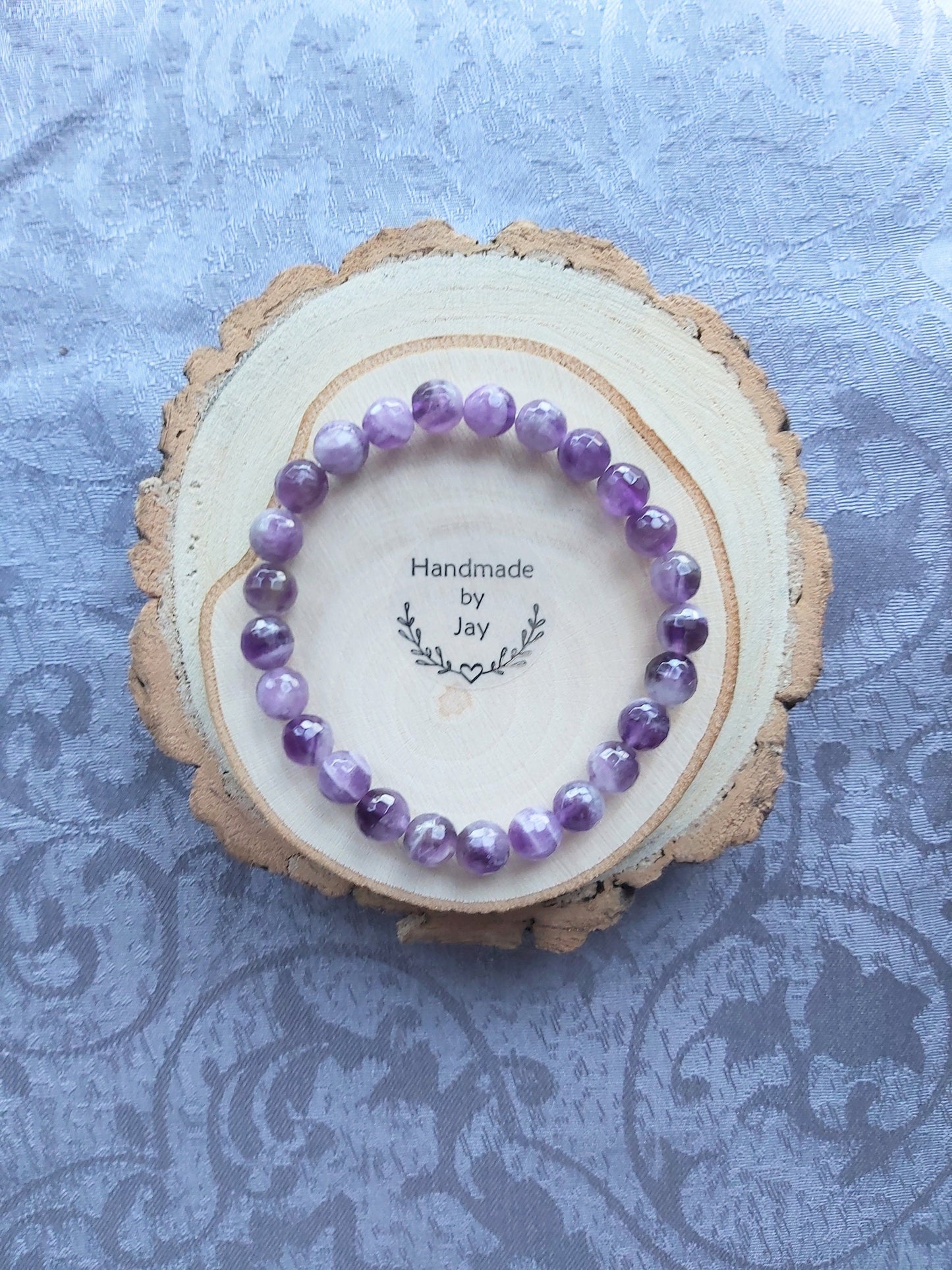 Handmade 8mm Faceted Dream Amethyst Crystal Gemstone Beaded  Crown and Heart Chakra  Bracelet