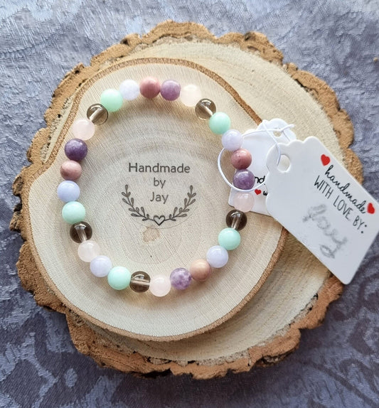 Grief & Loss Support Rose Quartz, Amazonite, Lepidolite, Smoky Quartz Crystal Gemstone Beaded Bracelet