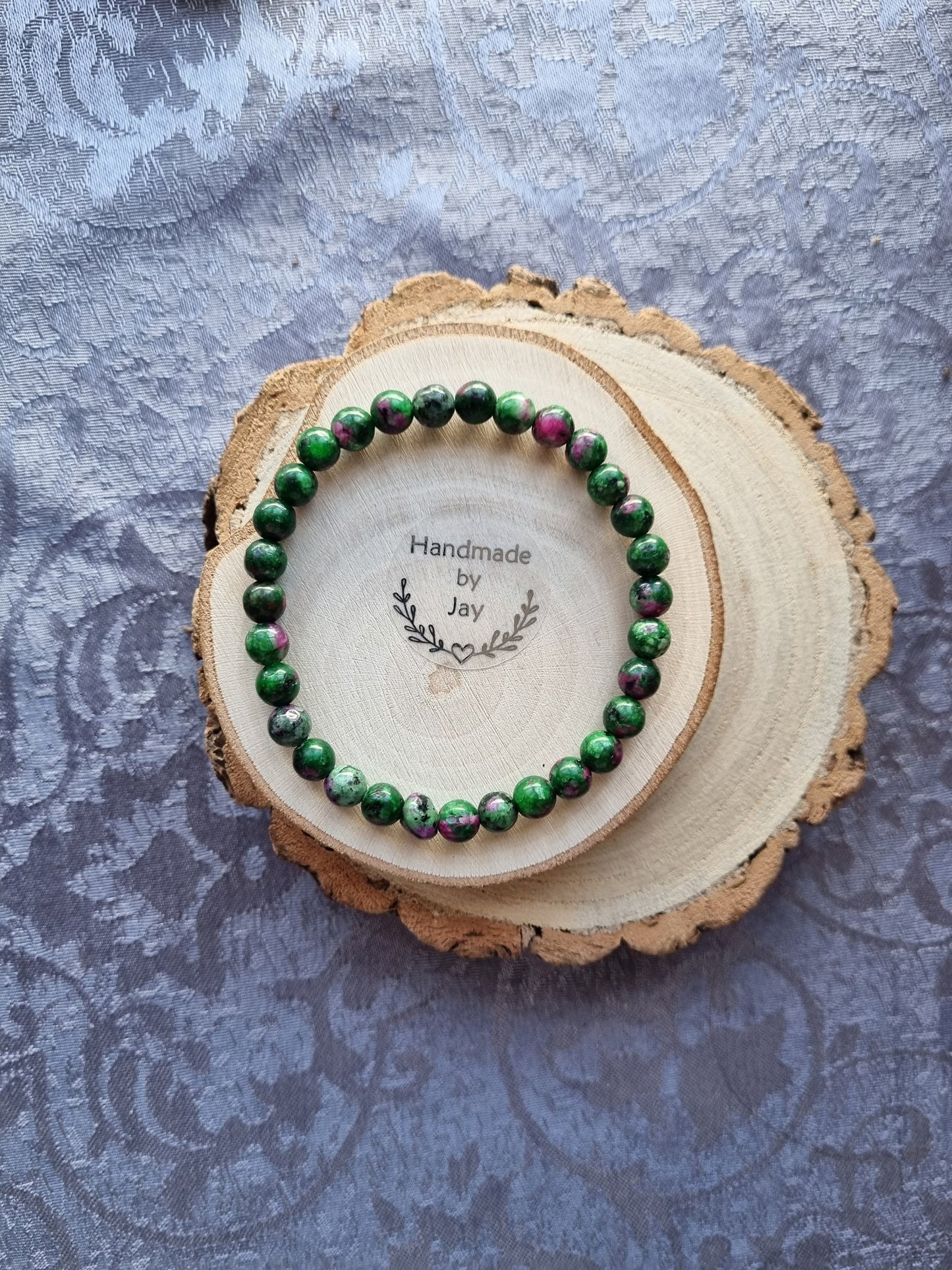 Handmade 6mm Ruby Zoisite Crystal Beaded Bracelet
