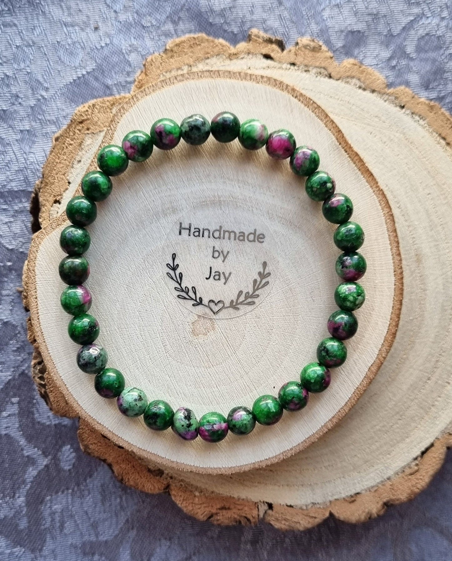 Handmade 6mm Ruby Zoisite Crystal Beaded Bracelet