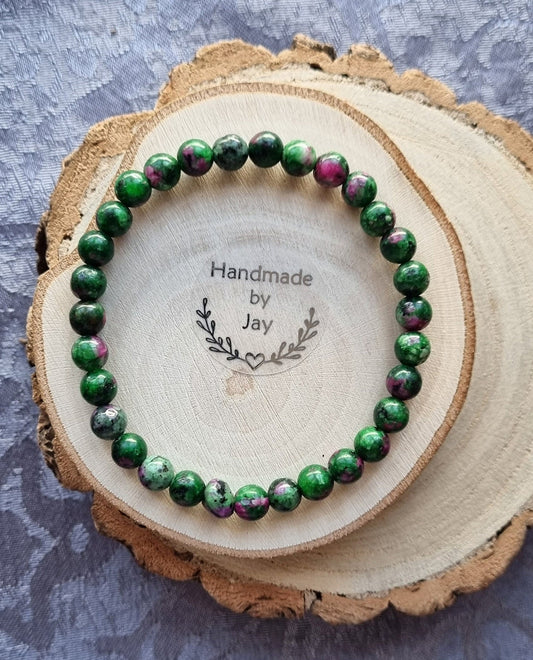 Handmade 6mm Ruby Zoisite Crystal Beaded Bracelet