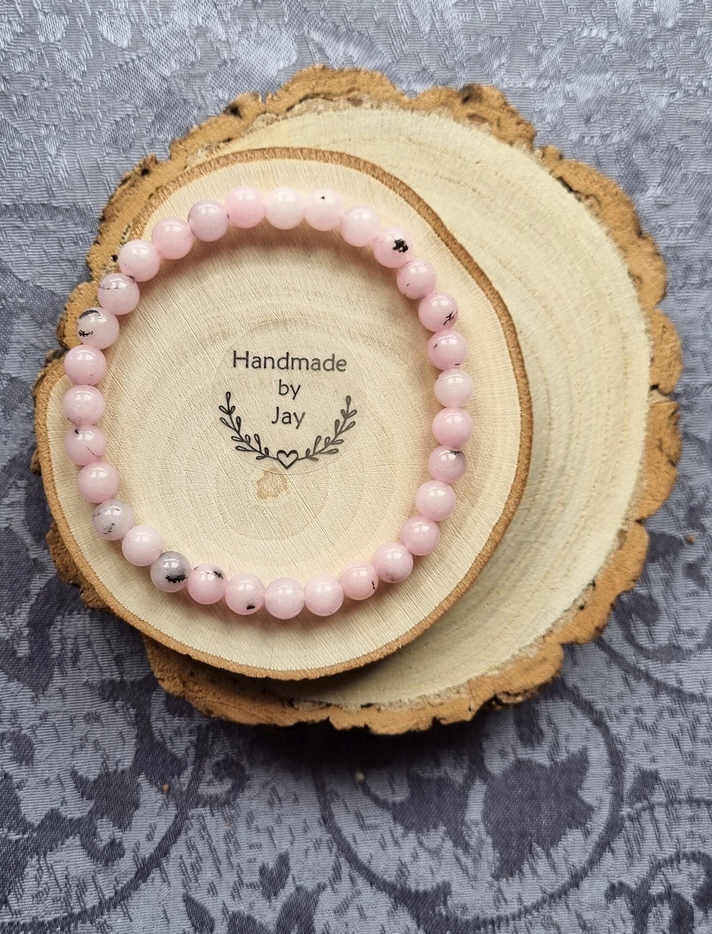 Handmade Pink Opal Beaded Bracelet: Calming Crystal Gemstone