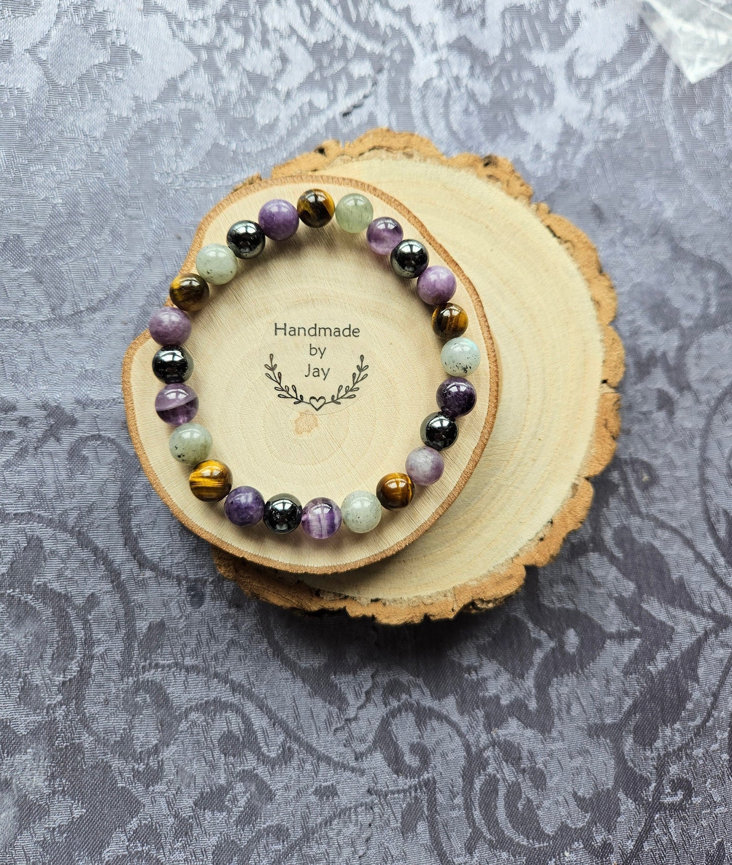 Handmade Labradorite Amethyst Tigers Eye Crystal Healing Bracelet