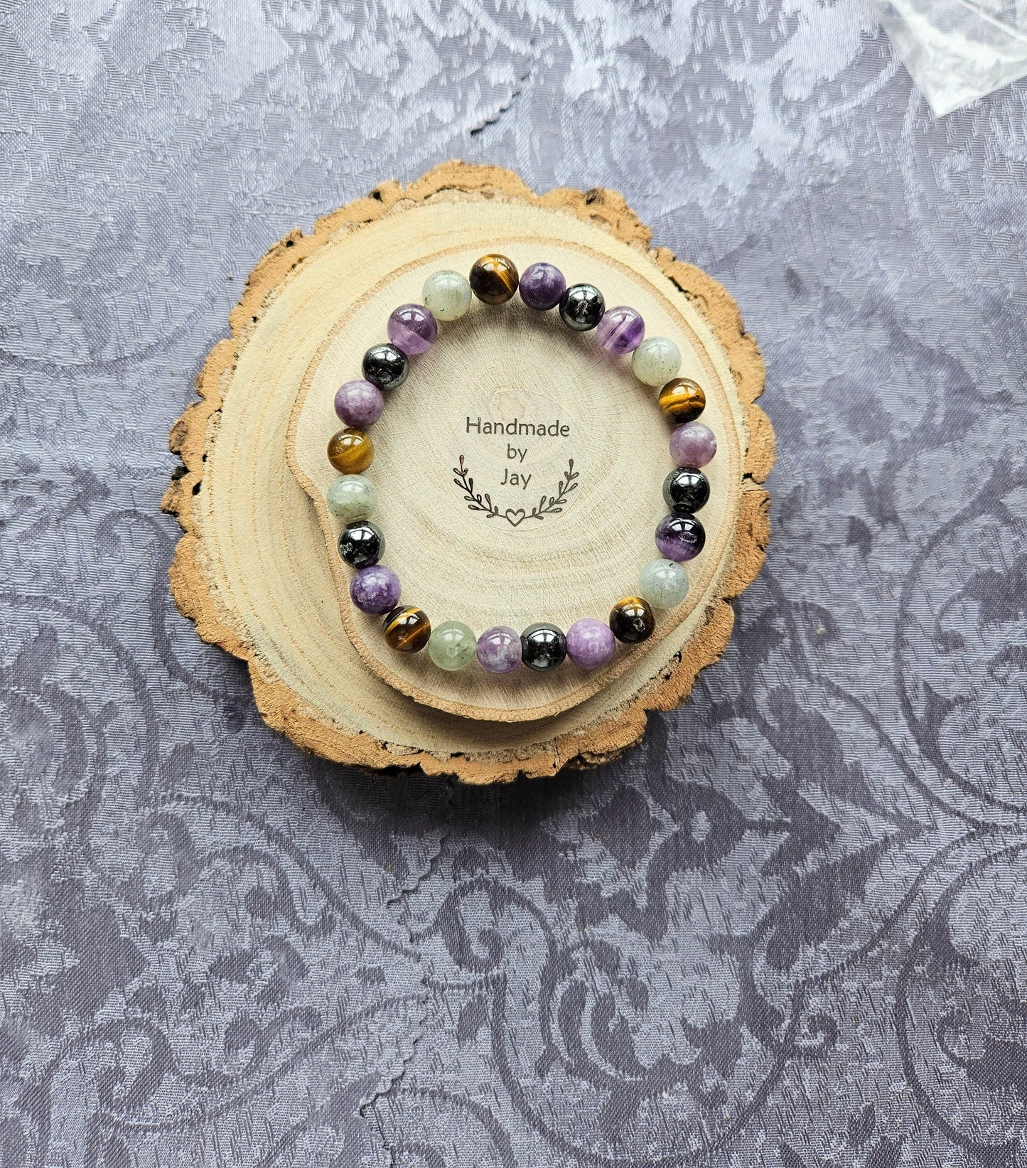 8mm Labradorite, Amethyst and Tigers Eye Crystal Gemstone Beaded Bracelet Detox Support