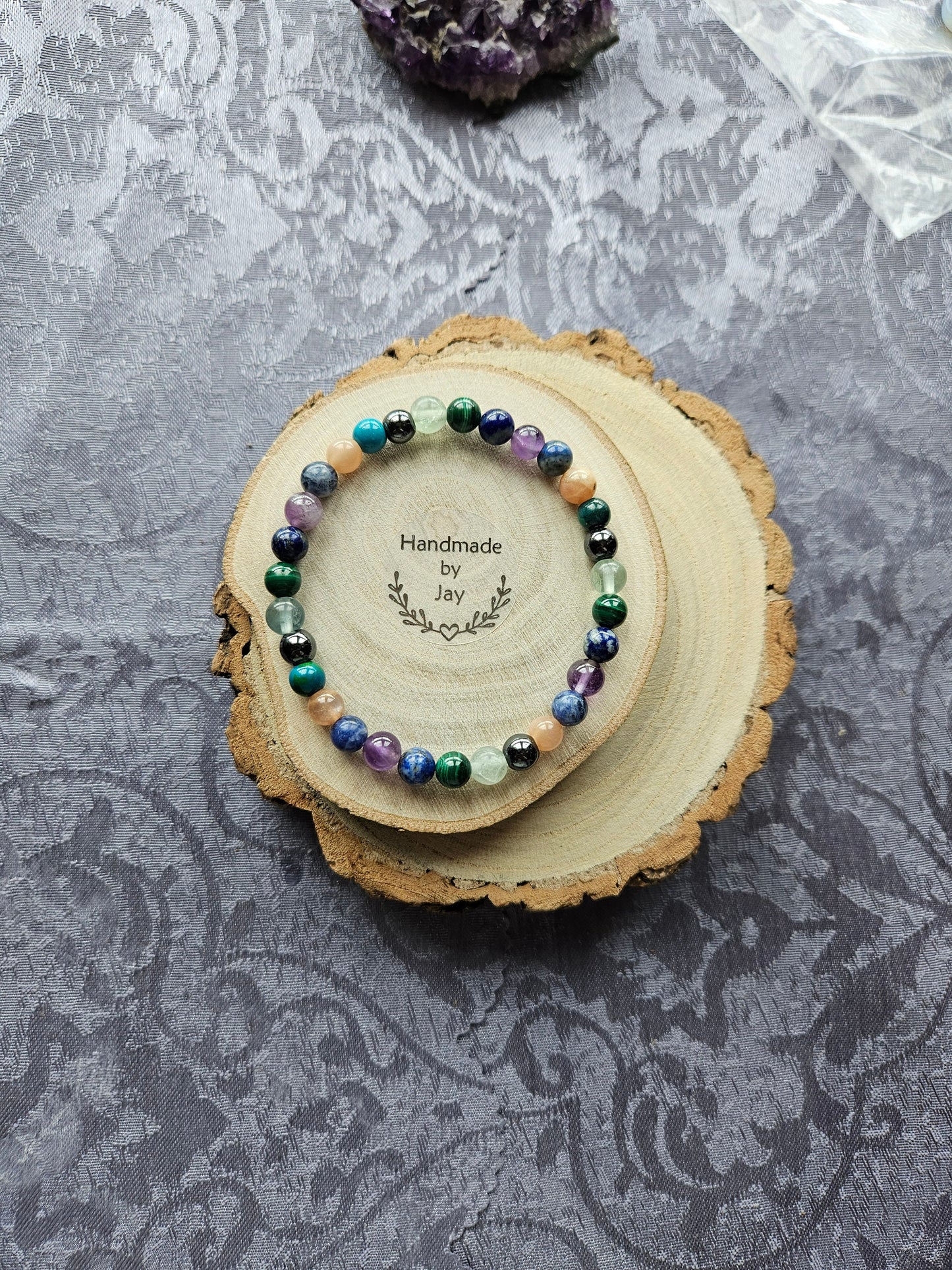 Crystal Healing Bracelet: Lapis Lazuli, Hematite, Chrysocolla, Fluorite, Malachite, Sodalite