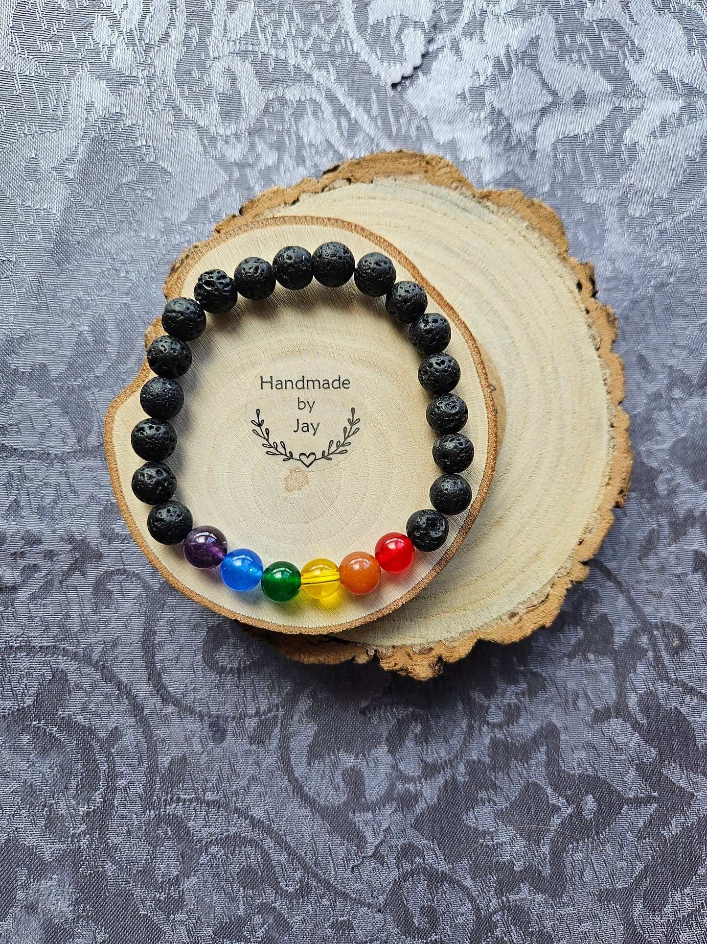 8mm LGBT+  Lava, Red Agate, Orange Sunstone, Citrine, Green Aventurine, Lapis Lazuli and Amethyst Crystal Beaded Bracelet