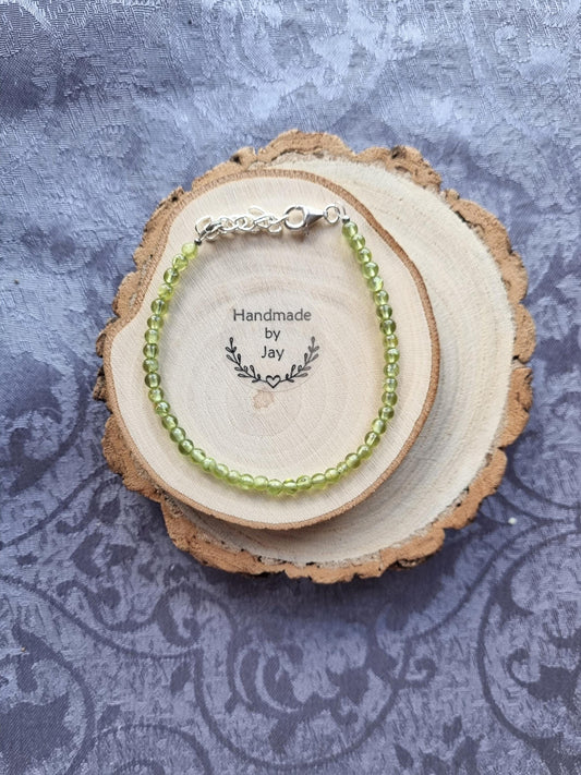 3mm Peridot Bracelet: 925 Sterling Silver, Crystal Healing Support