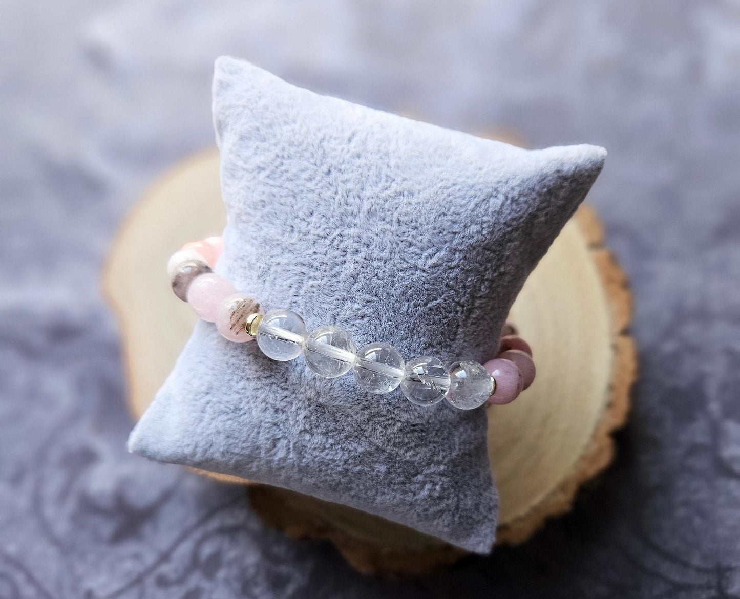 Pink Opal & Quartz Crystal Bracelet: Handmade Gemstone Healing Jewelry
