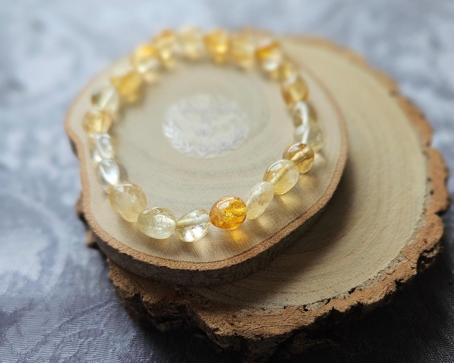 8-10mm Natural Citrine Crystal Healing Beaded Solar Plexus Chakra Bracelet