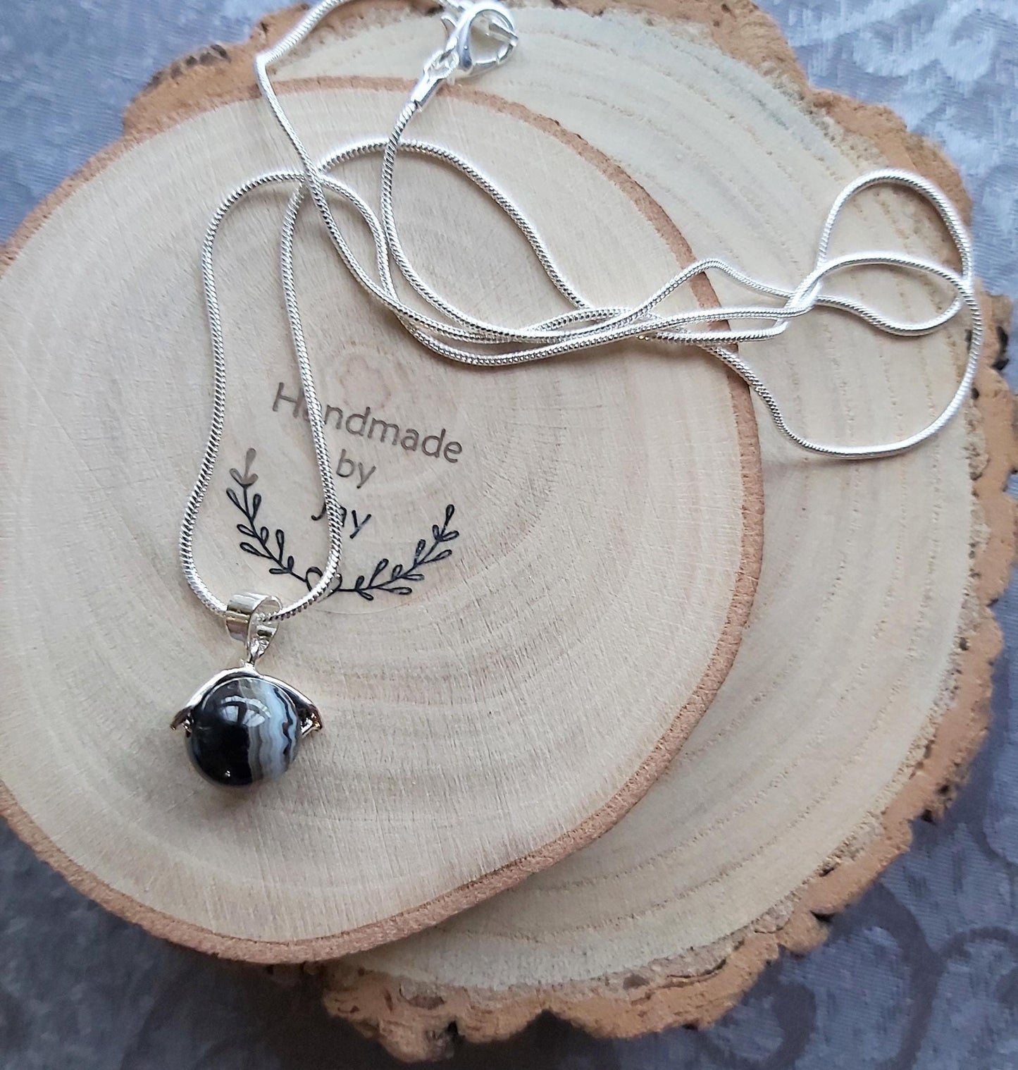 Natural Sardonyx Crystal Gemstone Pendant on Silver Chain