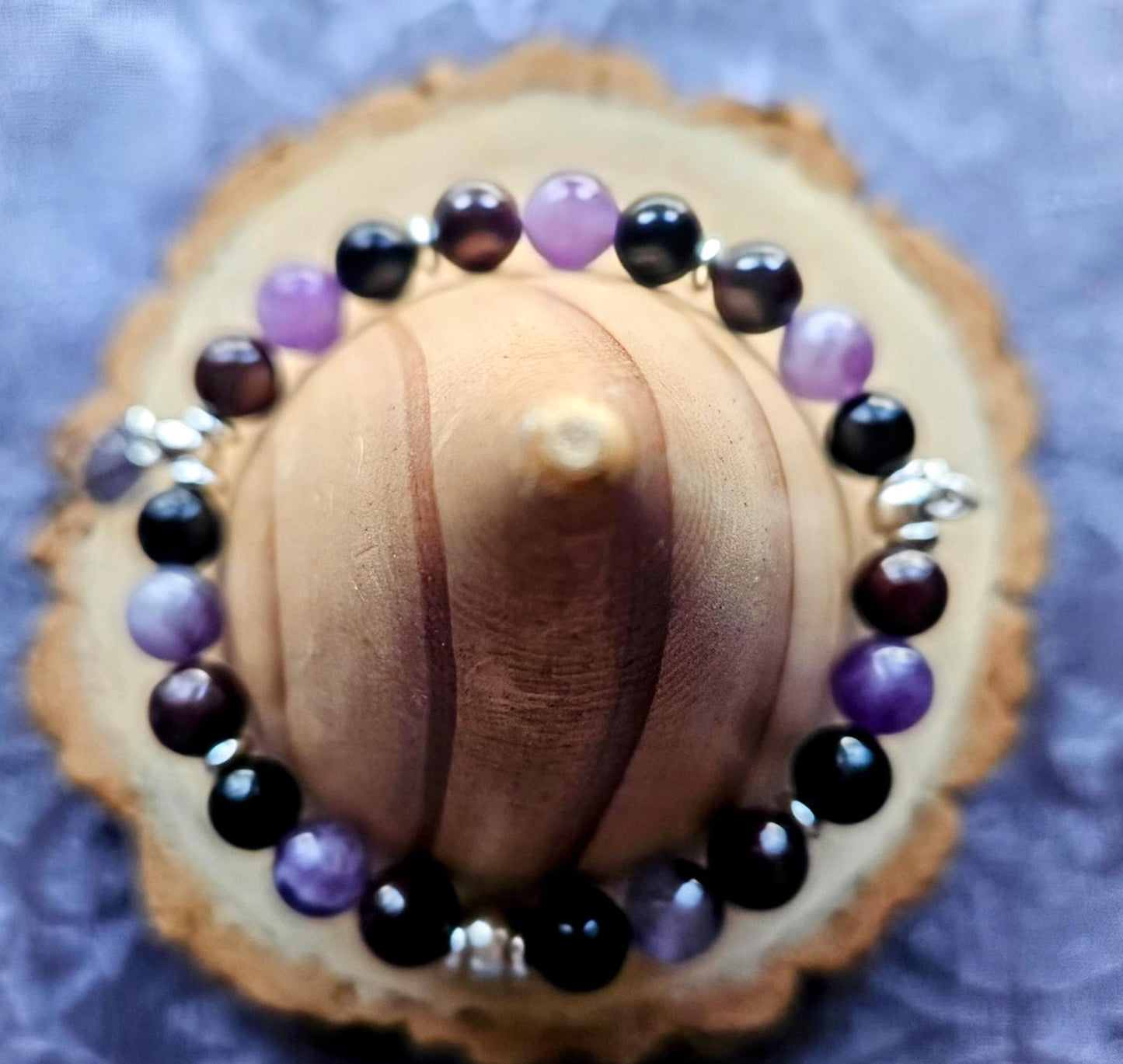 Handmade Garnet, Amethyst & Tourmaline Crystal Healing Bracelet with Charms