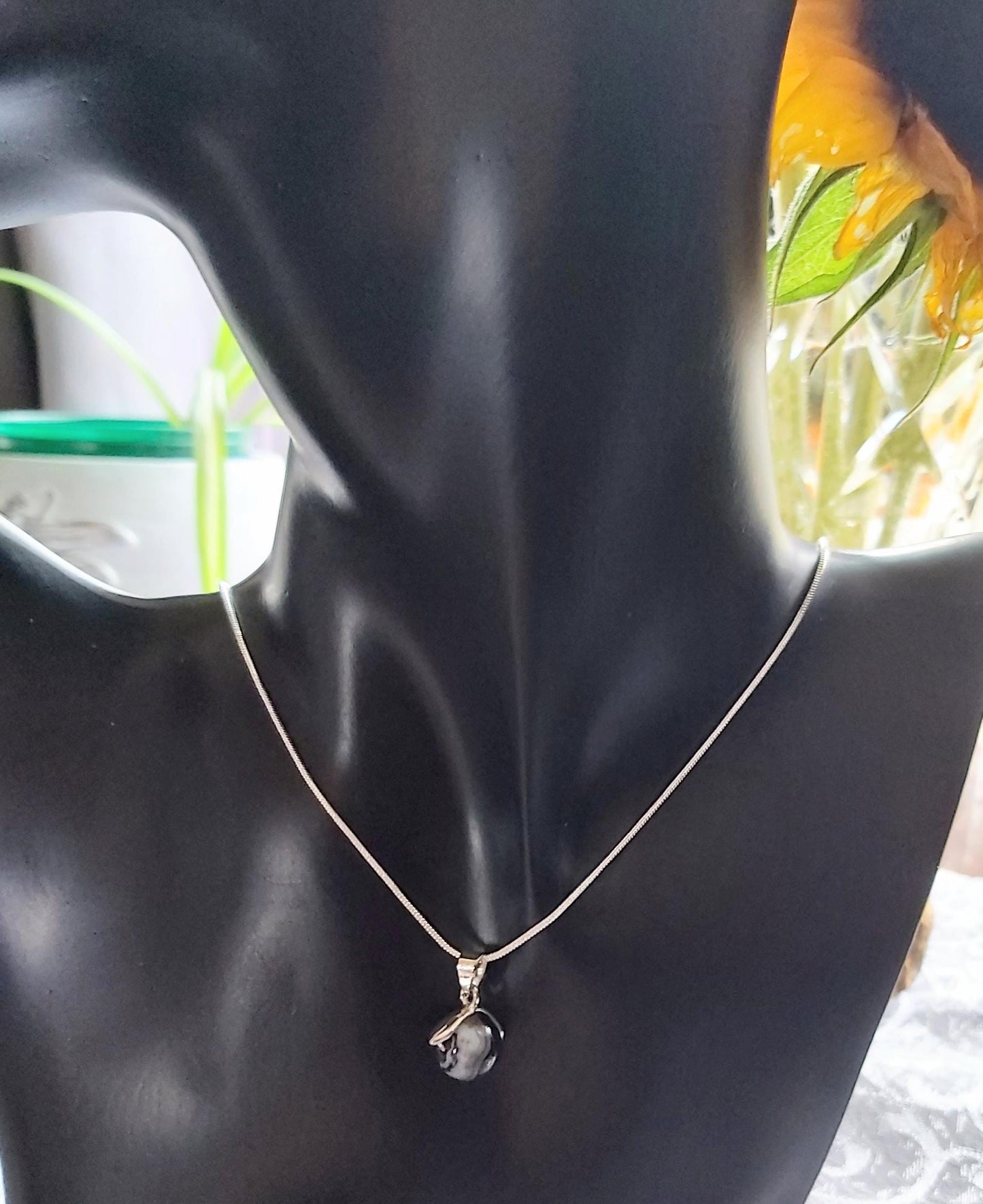 Natural Sardonyx Crystal Gemstone Pendant on Silver Chain
