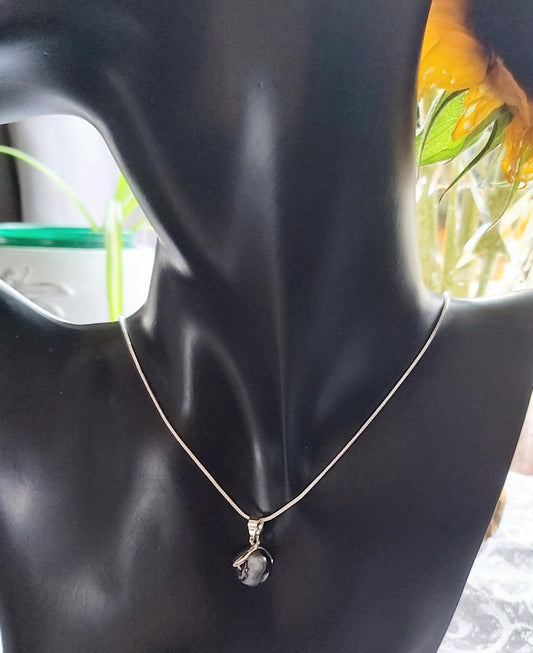 Natural Sardonyx Crystal Gemstone Pendant on Silver Chain