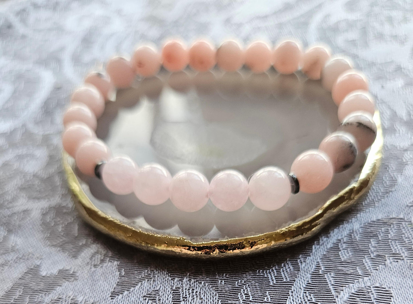AA Quality Pink Opal and Rose Quartz Crystal Beaded Gemstone Bracelet