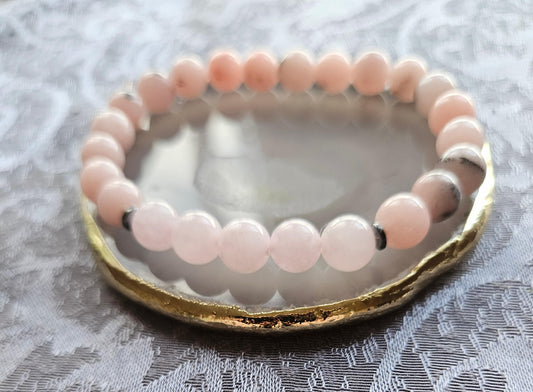 AA Quality Pink Opal and Rose Quartz Crystal Beaded Gemstone Bracelet