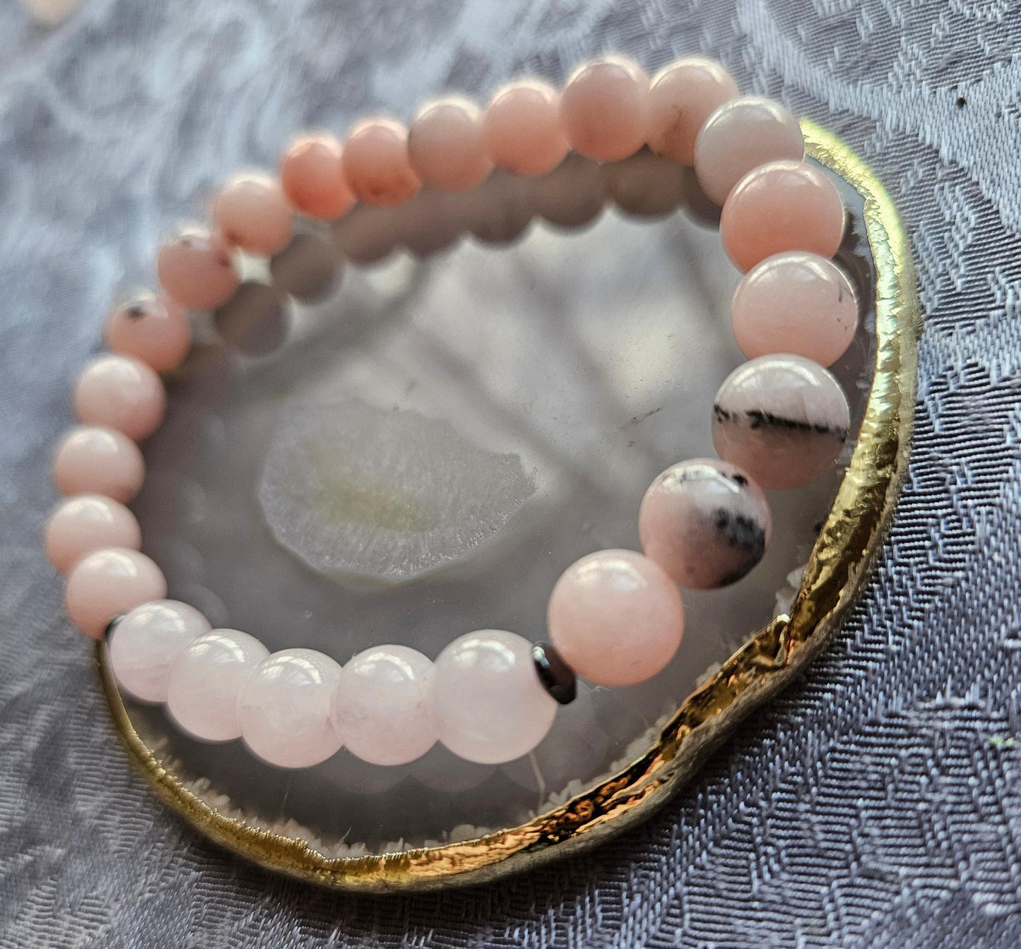 AA Quality Pink Opal and Rose Quartz Crystal Beaded Gemstone Bracelet