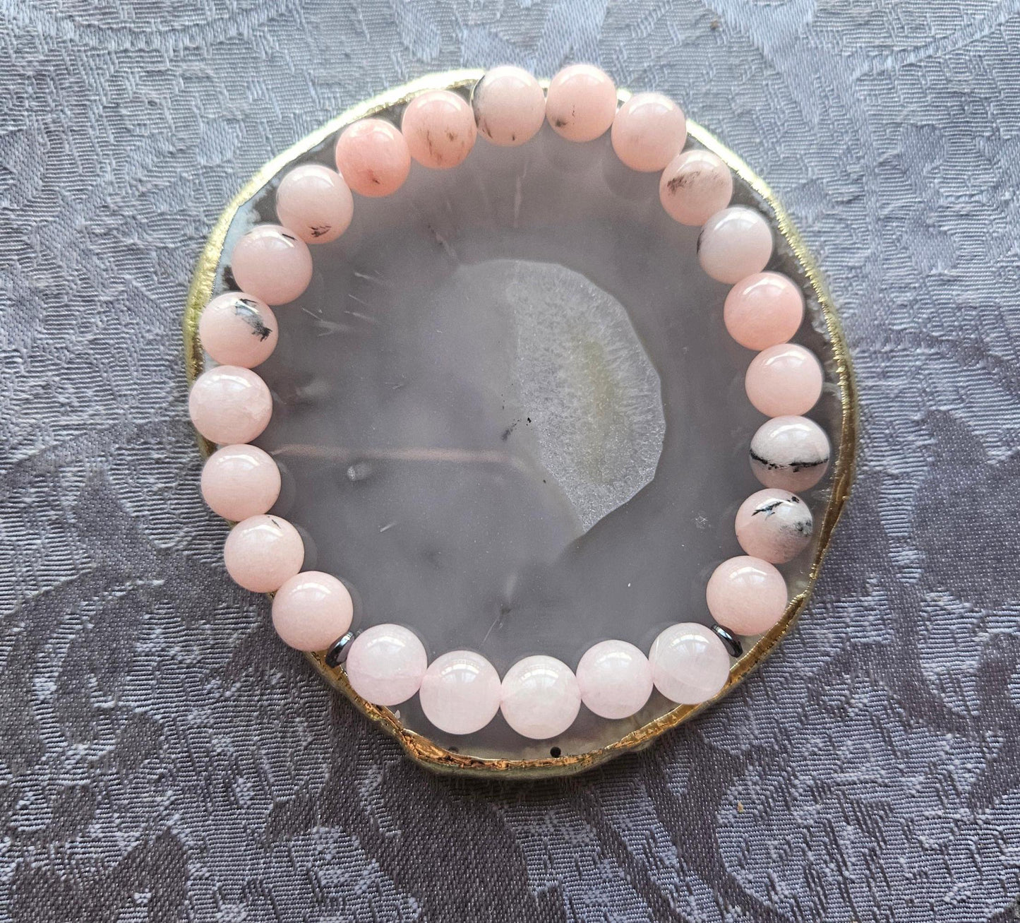 AA Quality Pink Opal and Rose Quartz Crystal Beaded Gemstone Bracelet