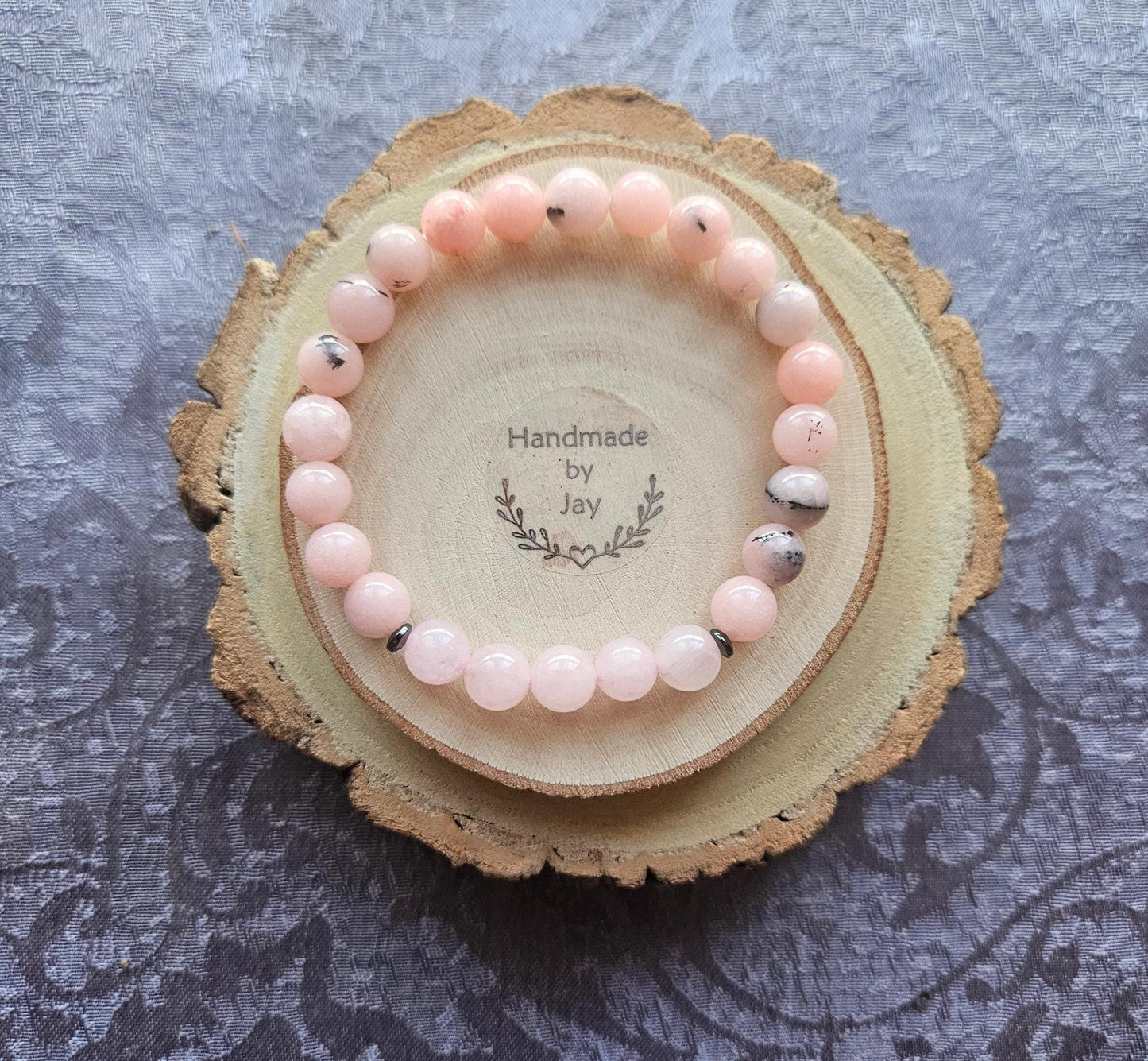 AA Quality Pink Opal and Rose Quartz Crystal Beaded Gemstone Bracelet